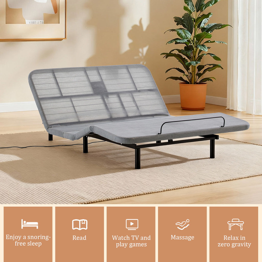 Caron - Queen Size Upholstered Wingback Bed With Adjustable Base Bundle Set - Ivory