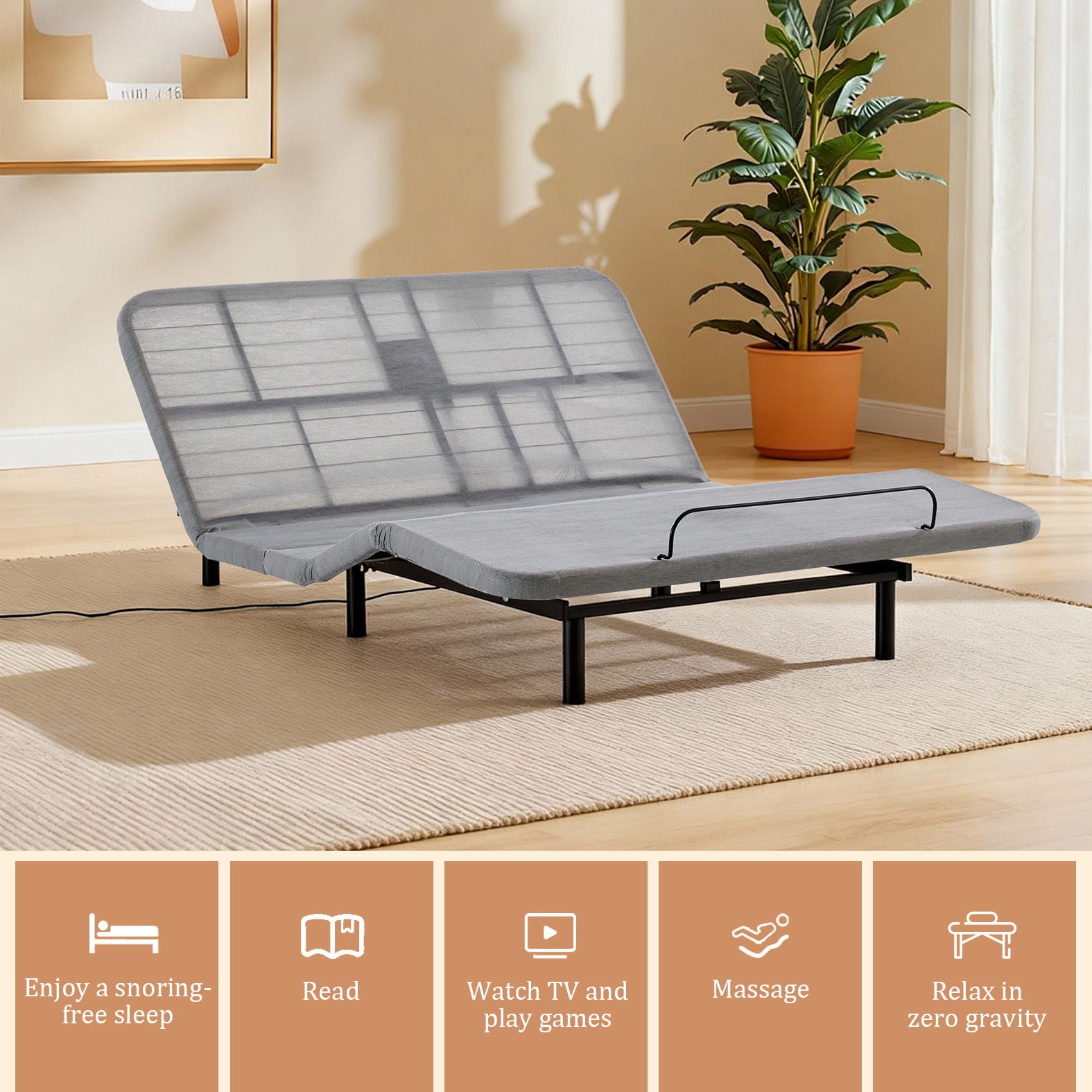 Caron - Queen Size Upholstered Wingback Bed With Adjustable Base Bundle Set - Ivory