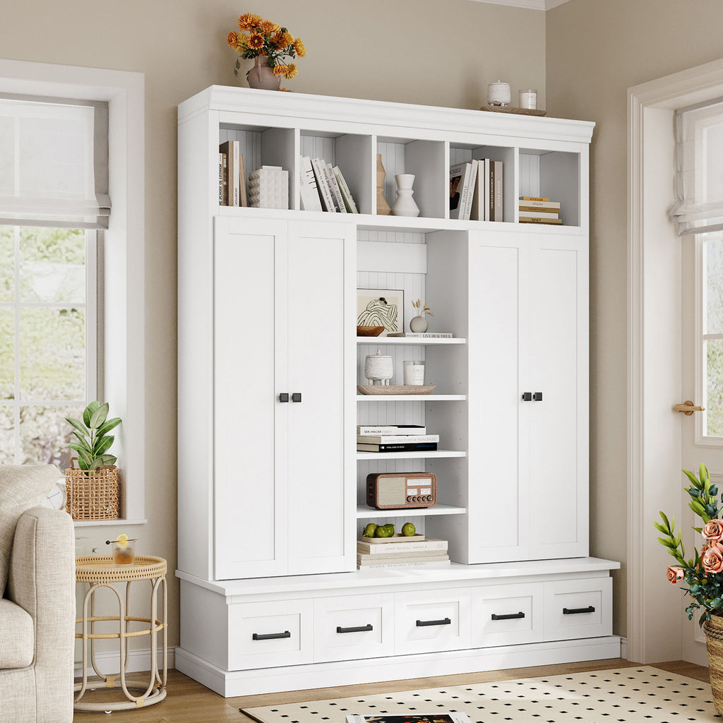 Hall Tree With Bench And 5 Storage Cubbies