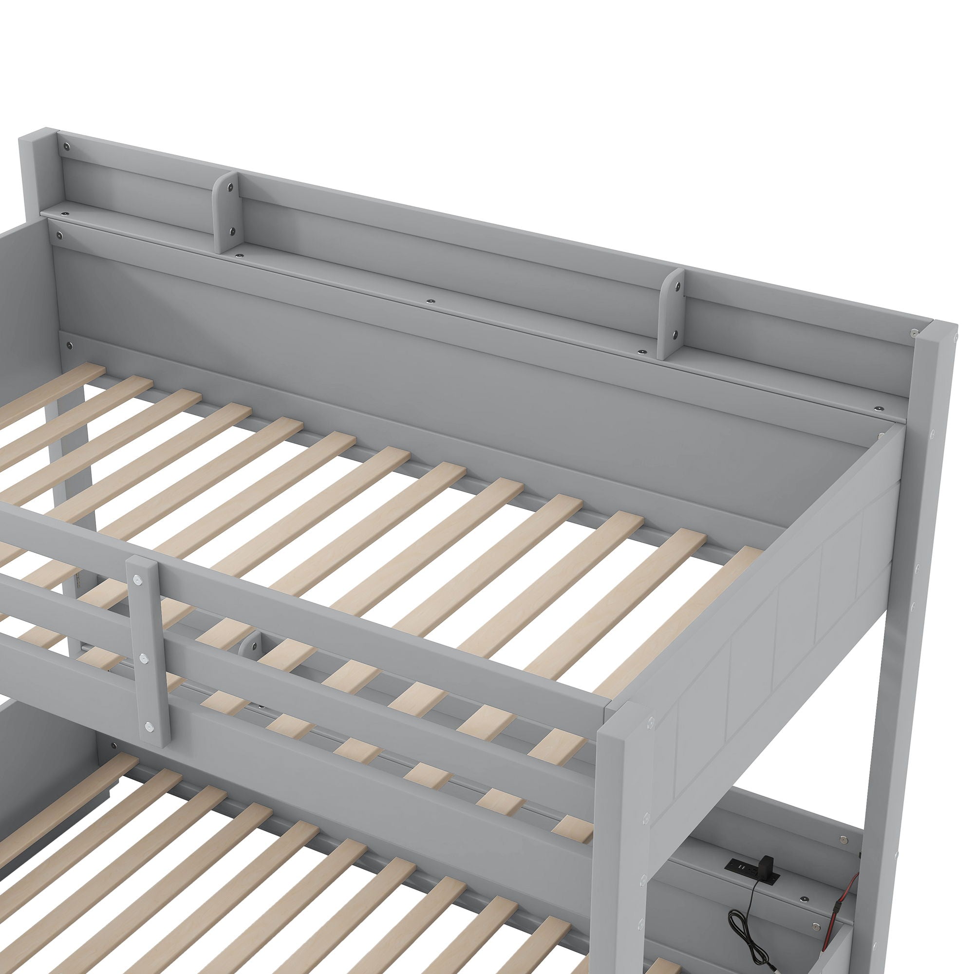 Bunk Bed With Storage Shelves, LED Lighting, Charging Station And Drawer