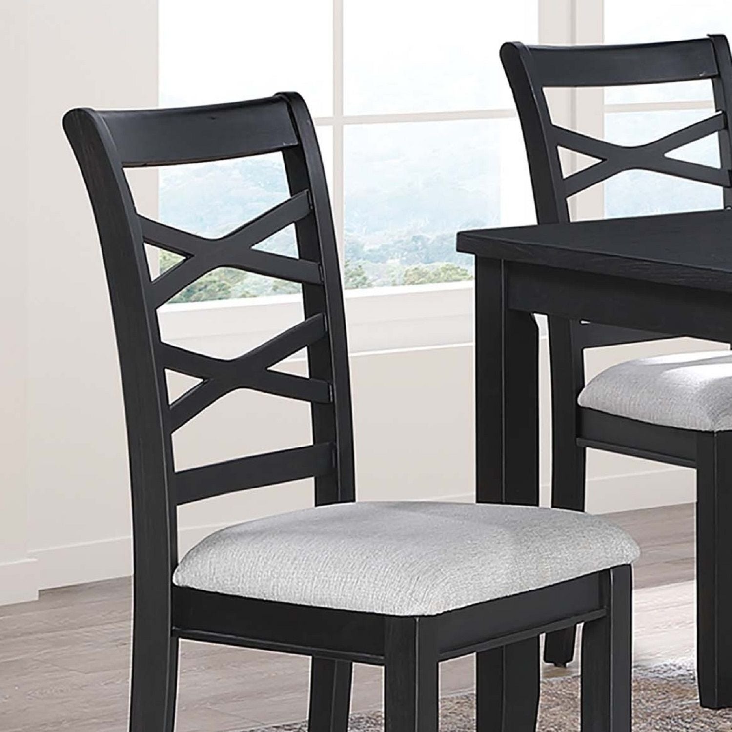 Dining Set 6 Piece With Table And Upholstered X Back Chairs - Charcoal