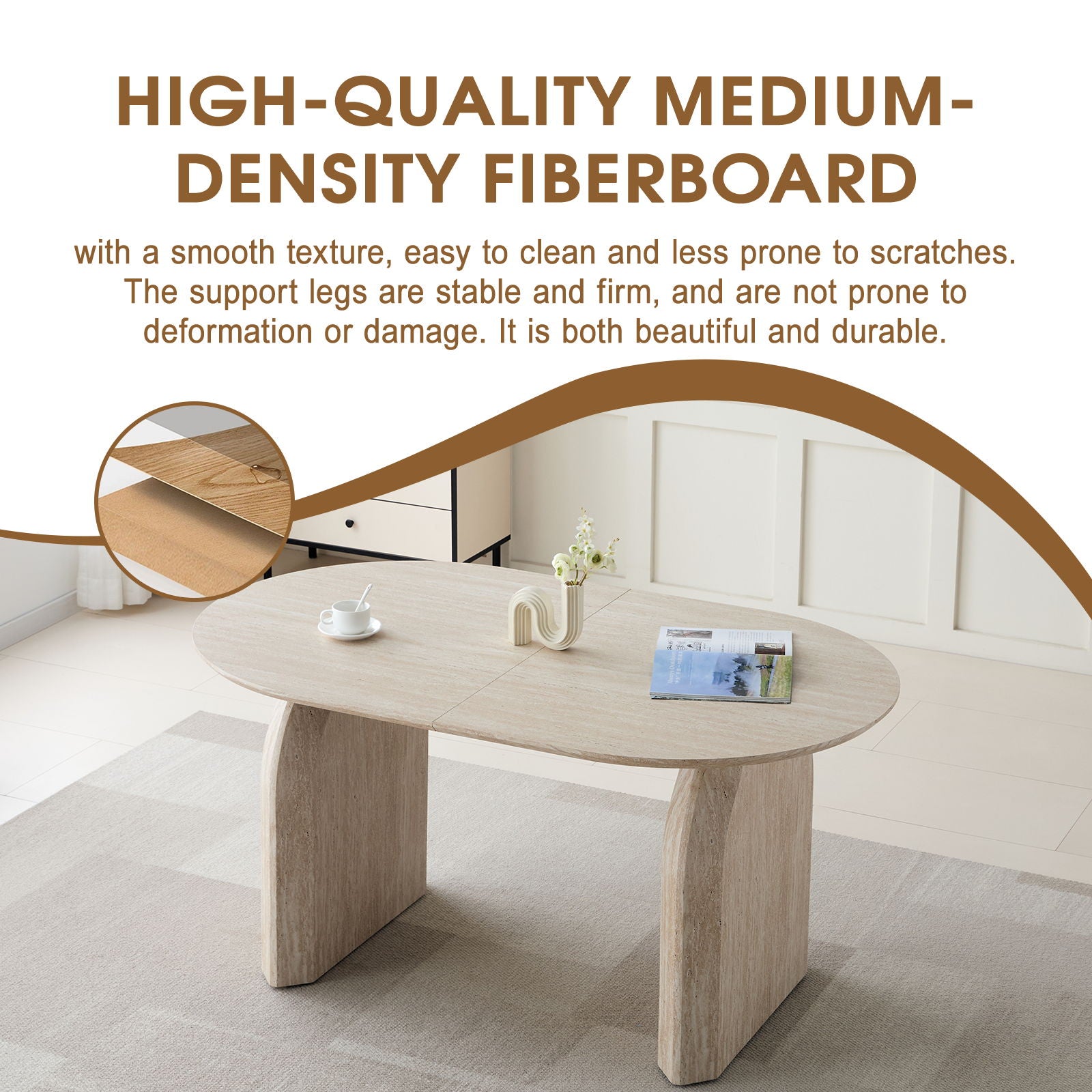 Oval Extendable Dining Table With Dual Pillar Design - Off White
