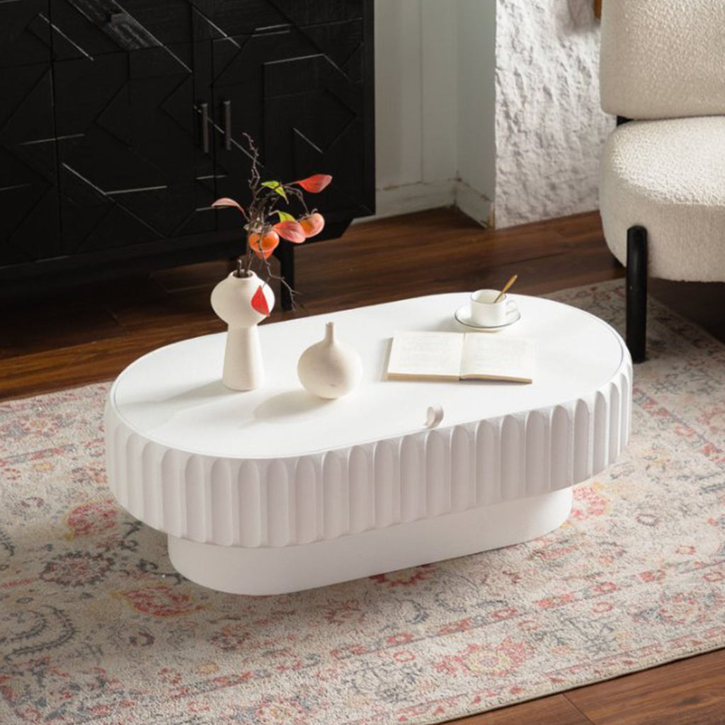Fluted Storage Table With Lift Off Lid - Cream White