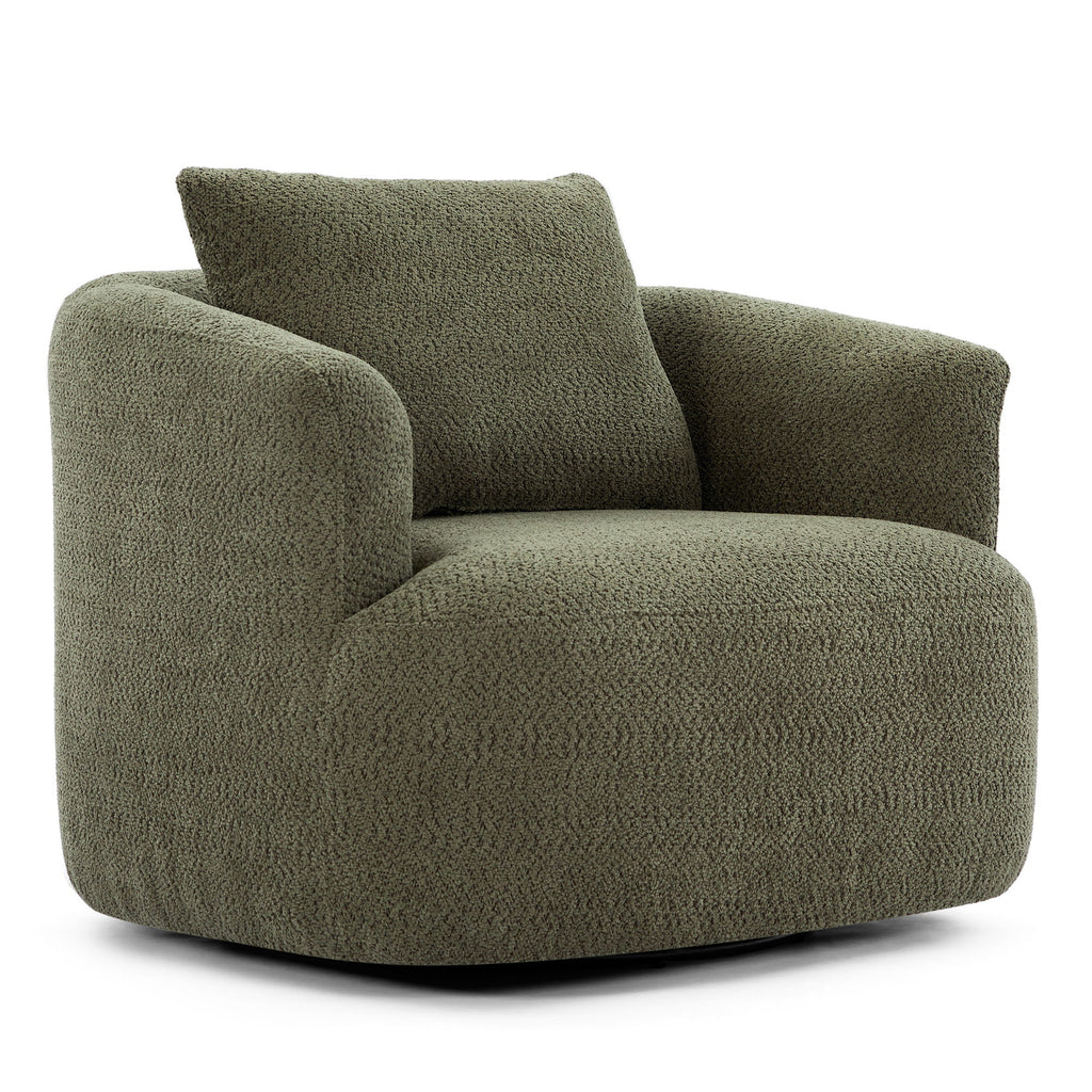 360° Swivel Barrel Sofa Chair With Throw Pillow, Upholstered Accent Chair