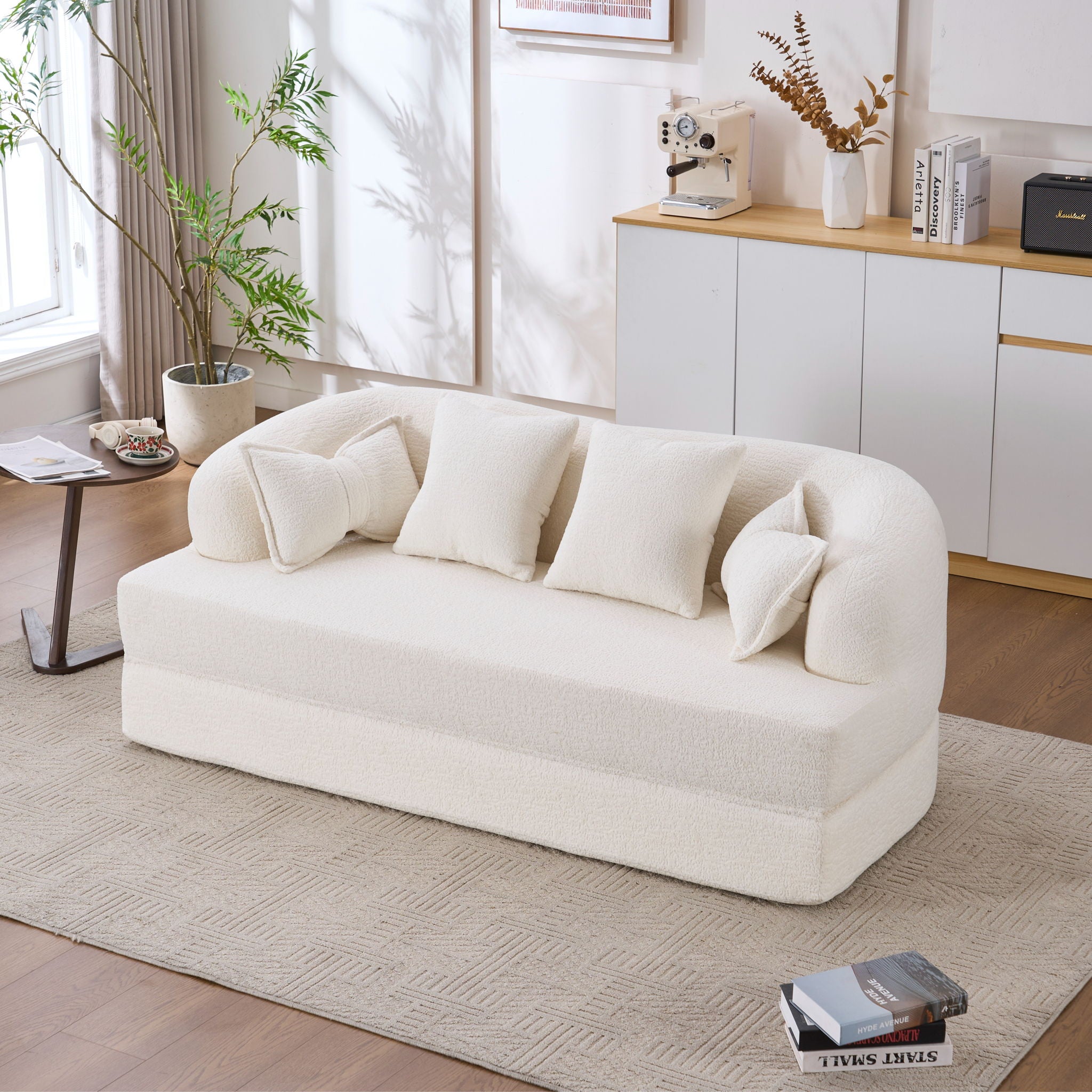 Foldable Sofa Bed, Boneless Couch Convertible Sleeper With 4 Pillows
