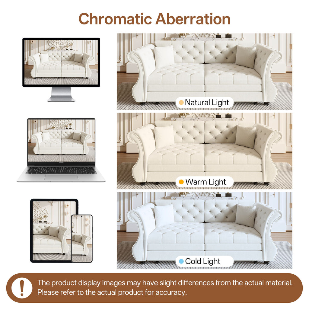 Oversized Chesterfield Pull Out Sofa Bed, Roll Arm Couch With Flower Tufting For Living Room