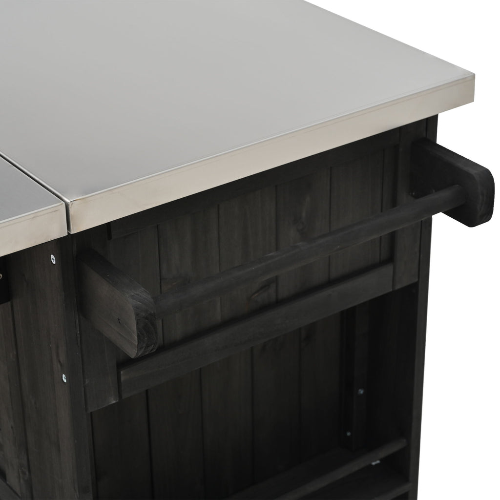 Outdoor Kitchen Island With Stainless Steel Top, Ample Storage Space, Towel And Spice Racks And A Bottle Opener