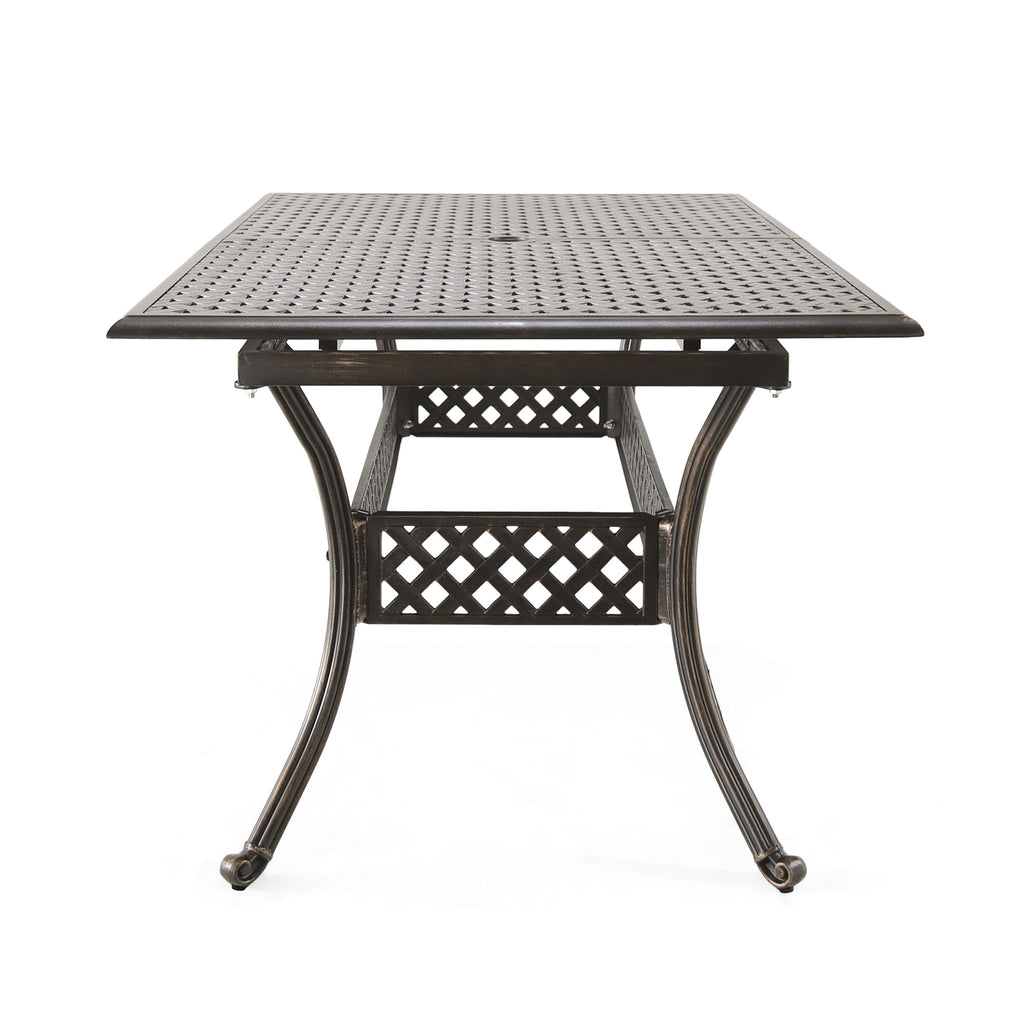 Outdoor Expandable Dining Table With Umbrella Holder, Lattice Pattern And Curved Legs - Black