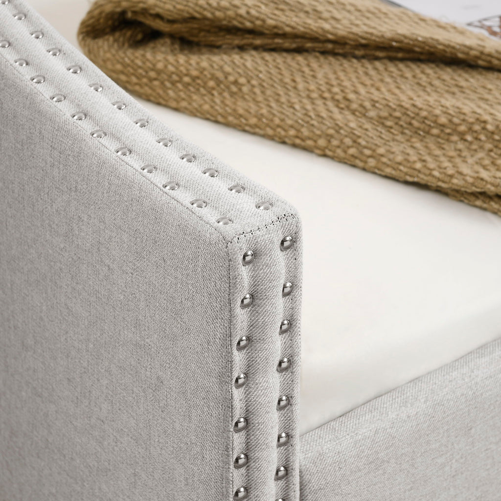 Upholstered Tufted Daybed With Drawers, Waved Arms