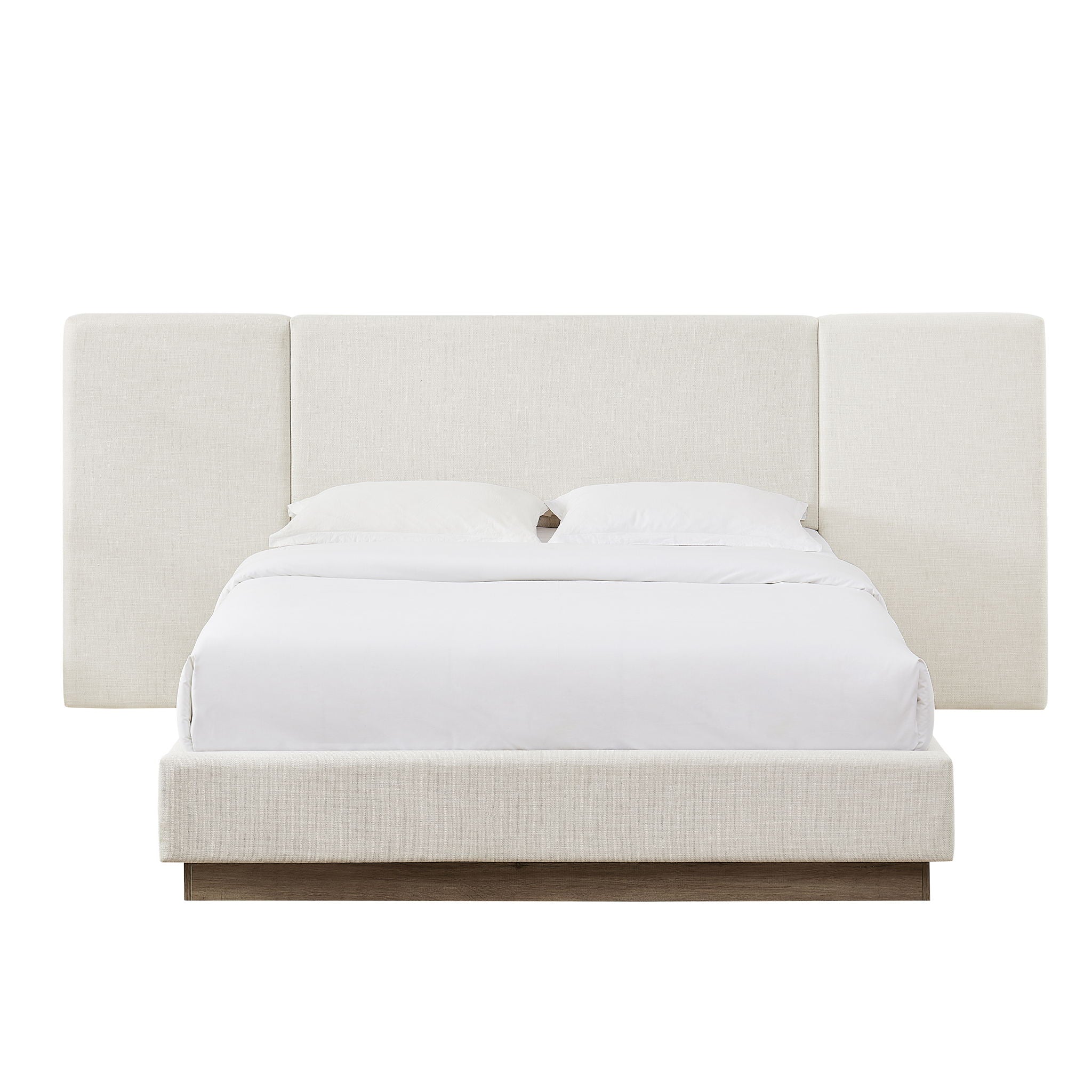 Muse - Queen Upholstered Platform Bed Frame - Ivory / Light Gray / Camel Oak