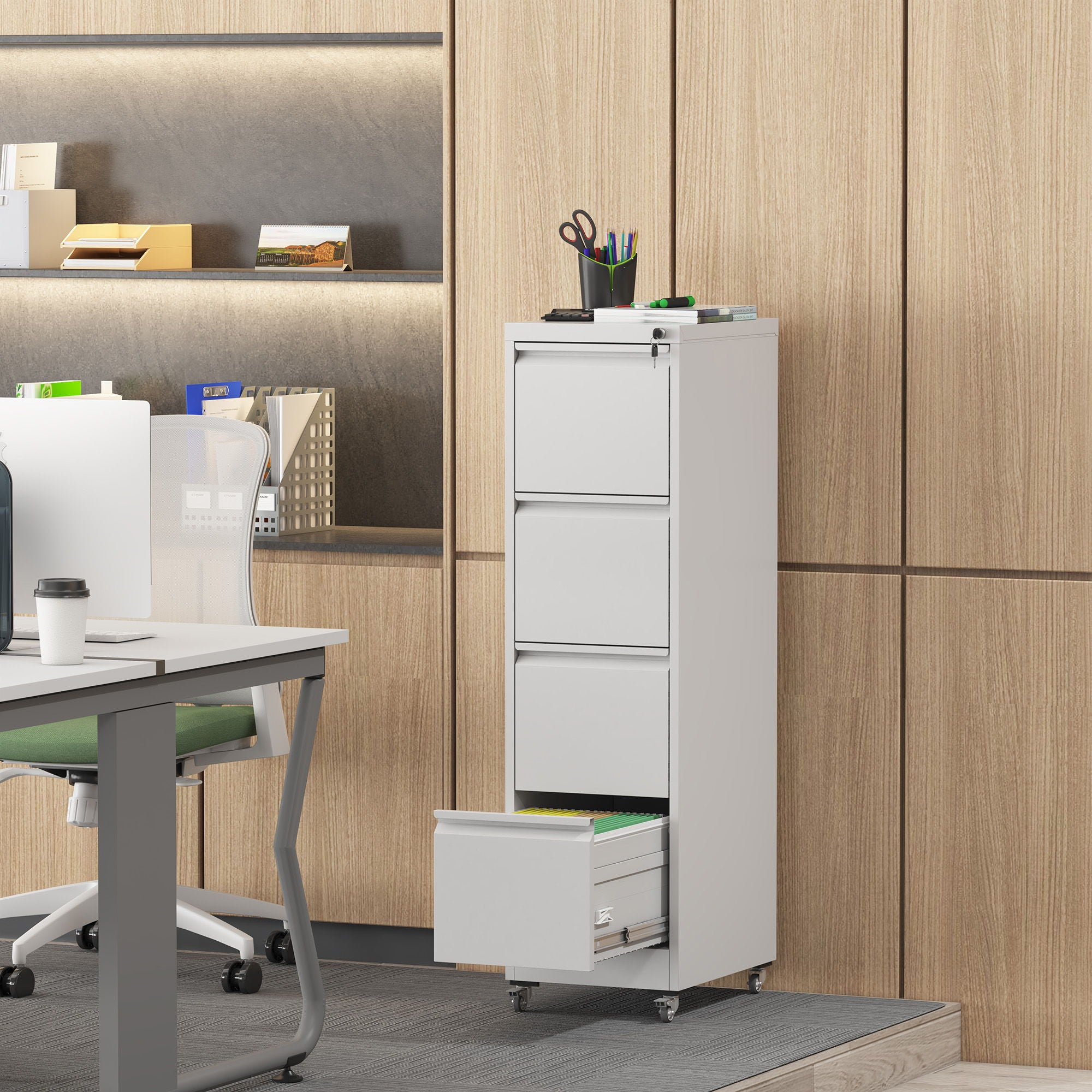 Drawer Metal Locking Vertical File Cabinet With Wheels Heavy Duty Lockable Storage