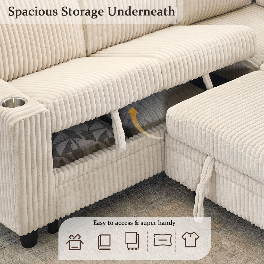 L-Shaped Sofa With Pull Out Sofa Bed With USB