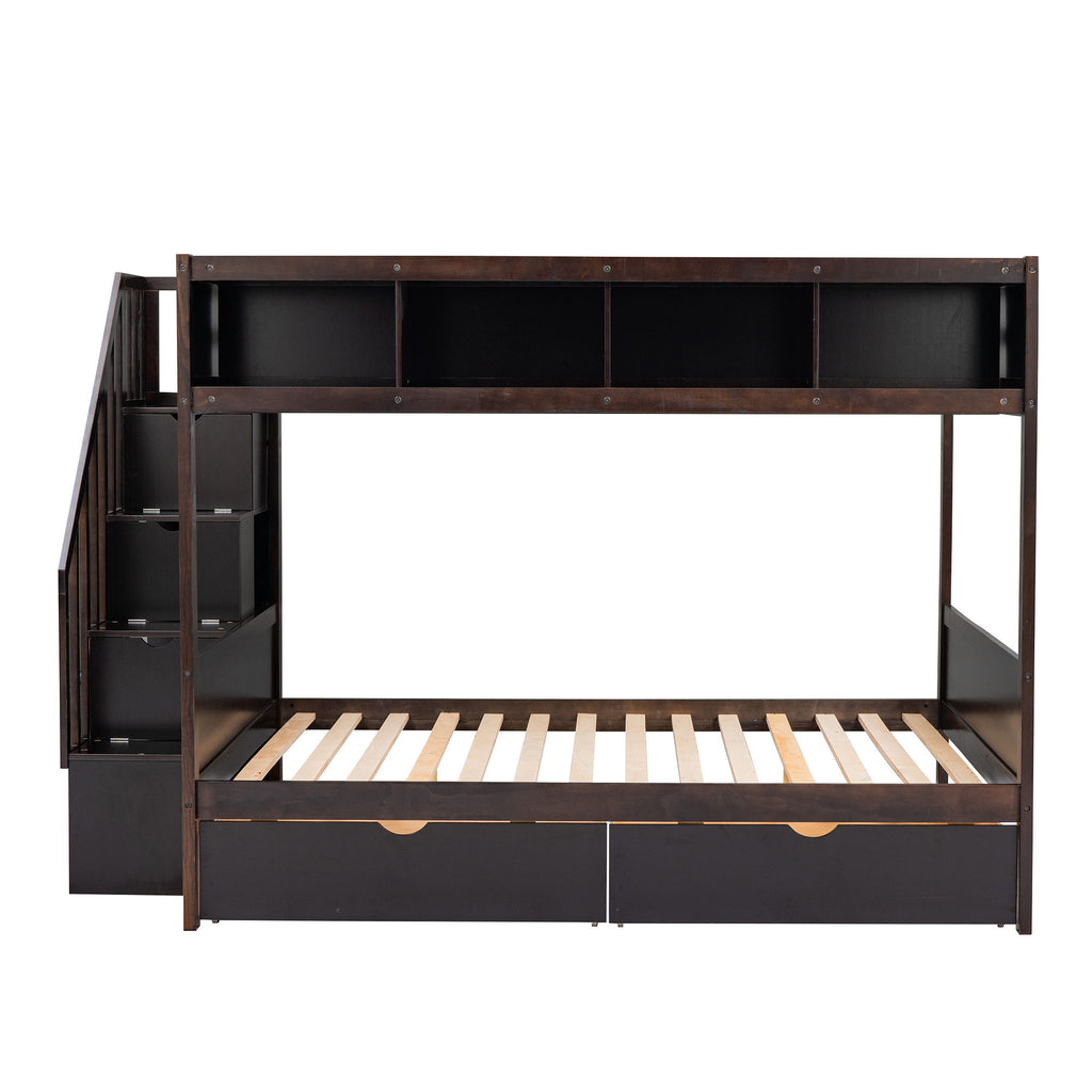 Bunk Bed With Shelfs, Storage Staircase And 2 Drawers