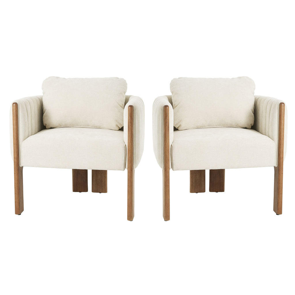 Upholstered Dining Chair With Vertical Channel Tufting (Set of 2) - Beige / Walnut
