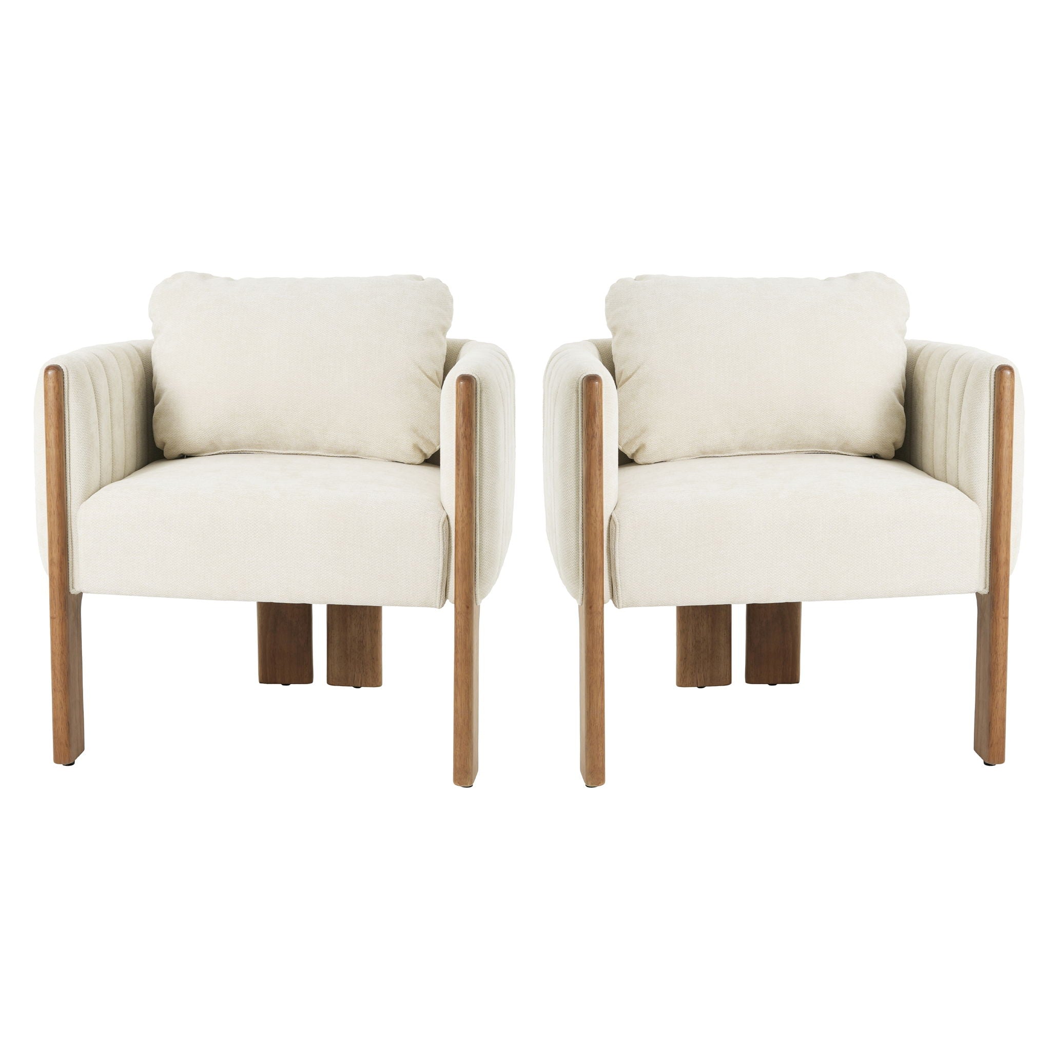 Upholstered Dining Chair With Vertical Channel Tufting (Set of 2) - Beige / Walnut