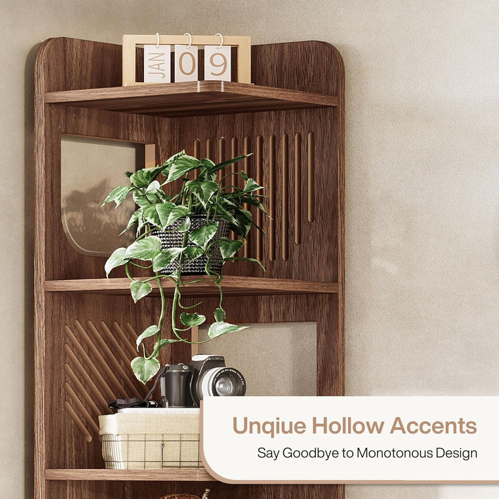 6 Tier Narrow Corner Bookshelf Storage For Living Room - Brown