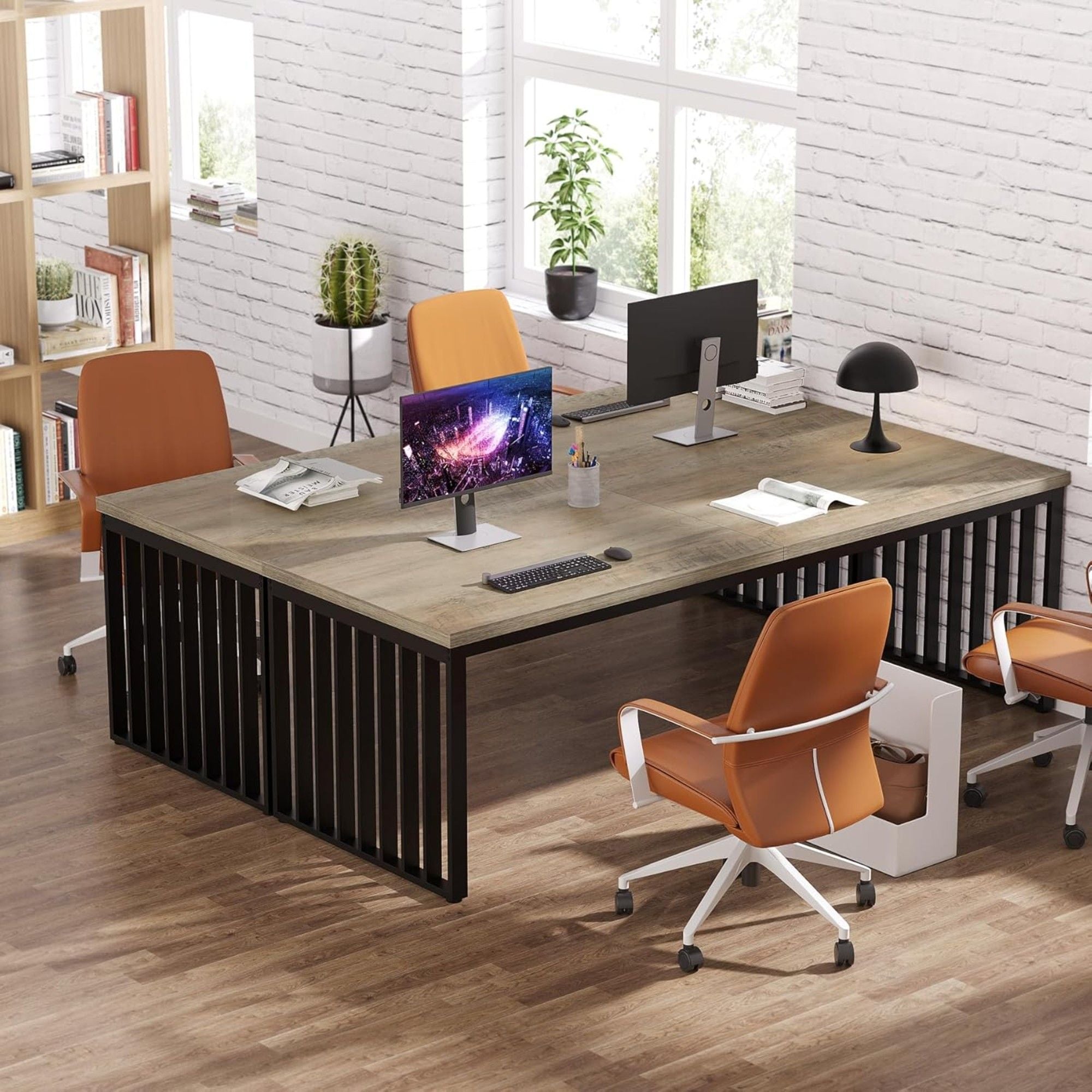 Double Computer Desk For 2 Person, Extra Long Workstation
