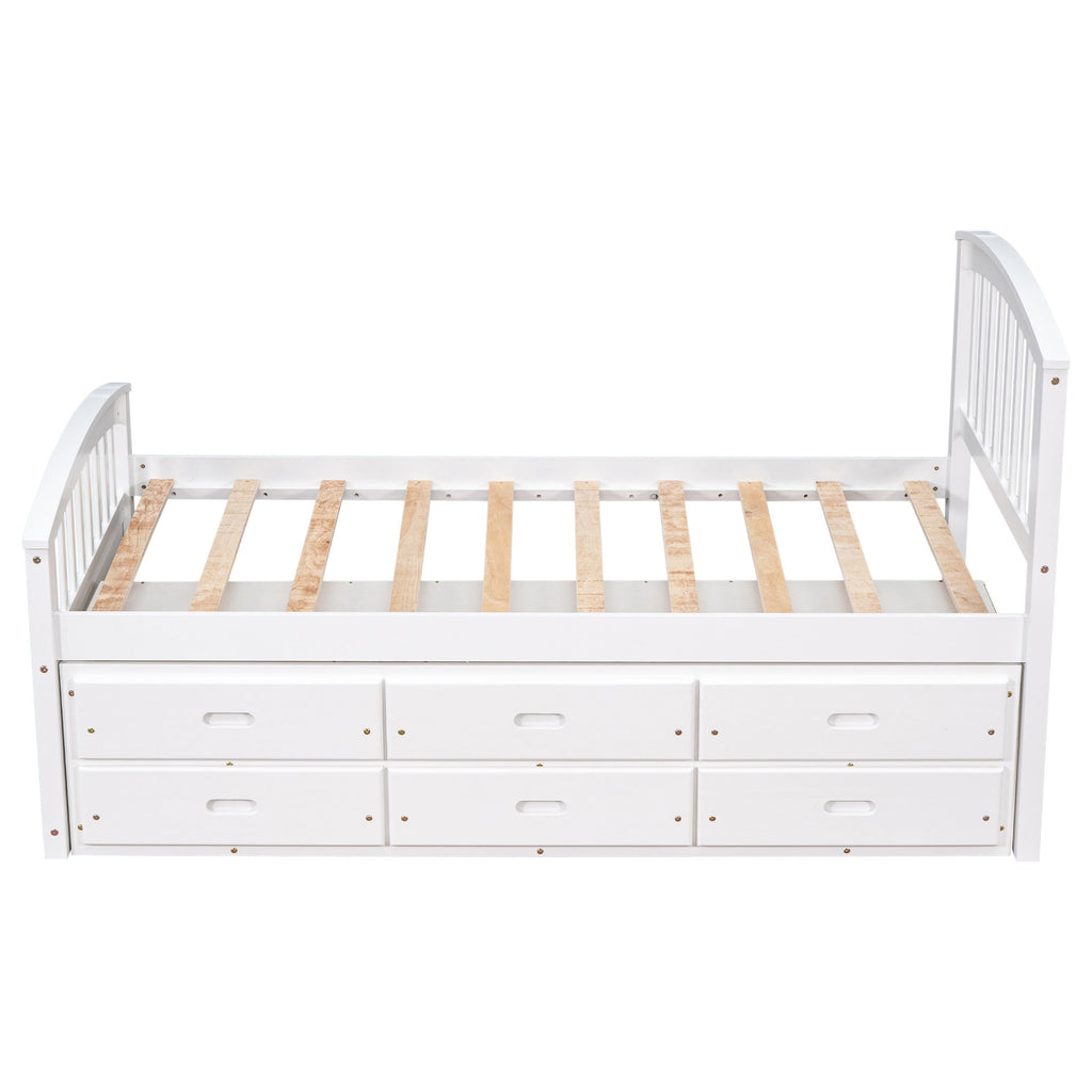 Platform Storage Bed Solid Wood Bed With 6 Drawers