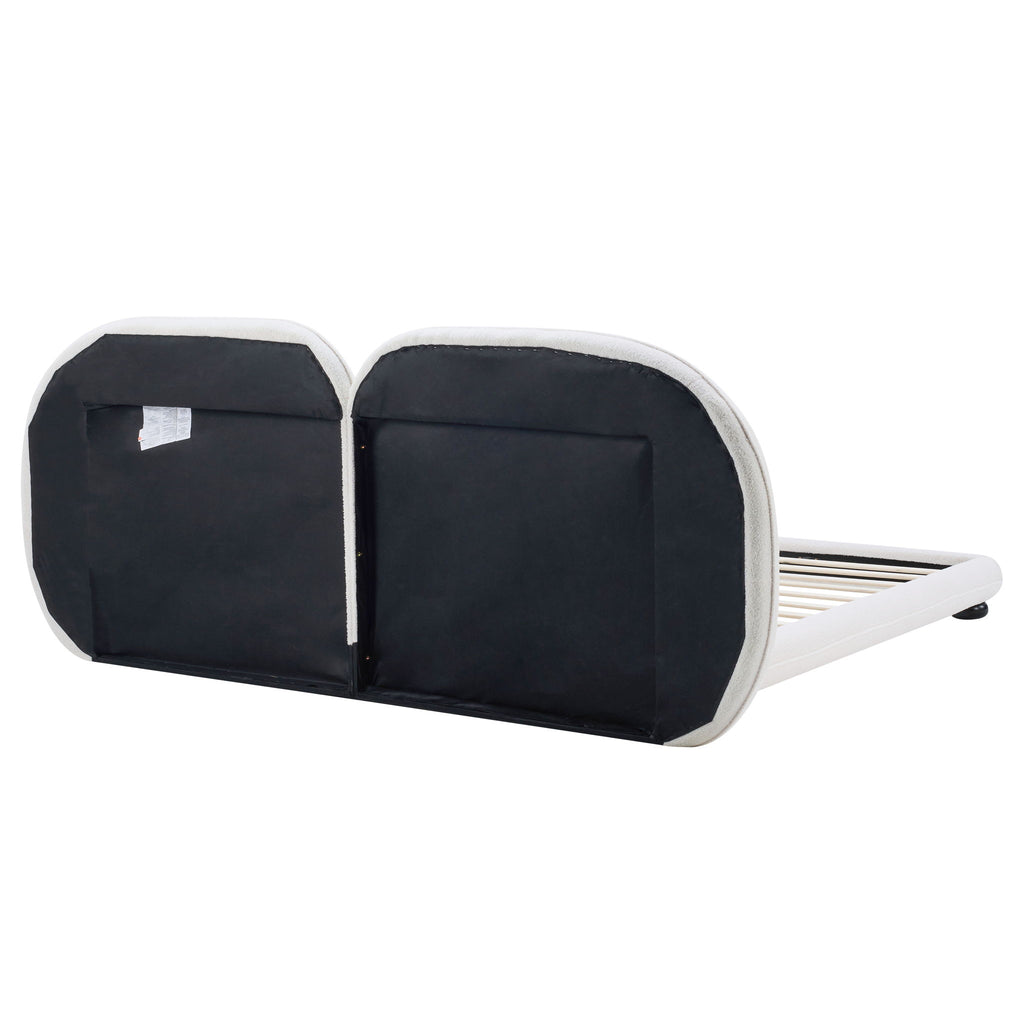 King Size Upholstered Platform Bed With Split Headboard - White