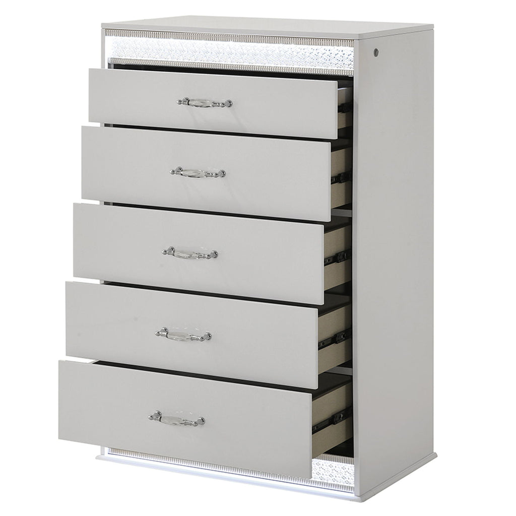 Glam - 5 Drawer Chest & LED Lighting - White