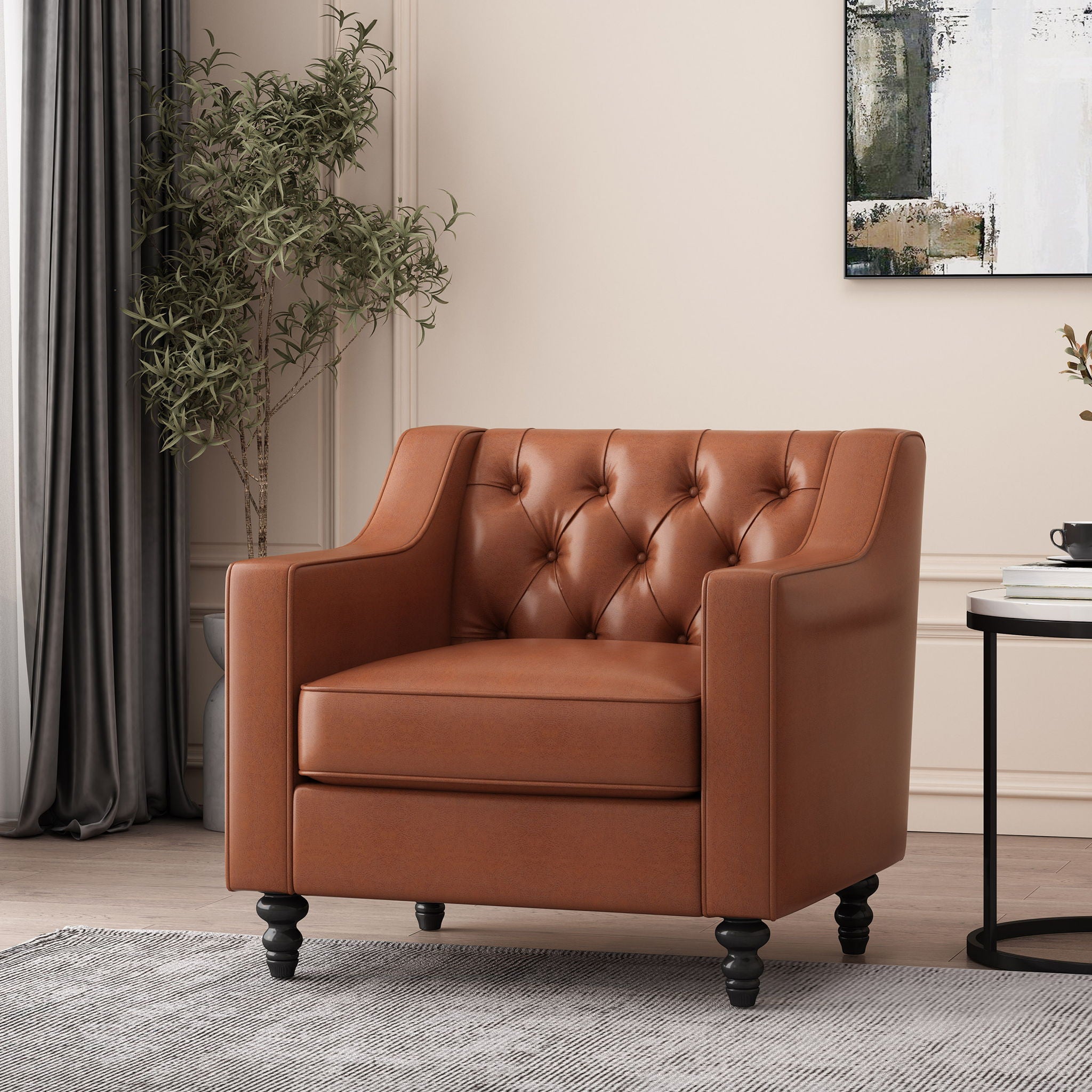 Contemporary Club Chair With Button Tufting And Birch Wood Legs