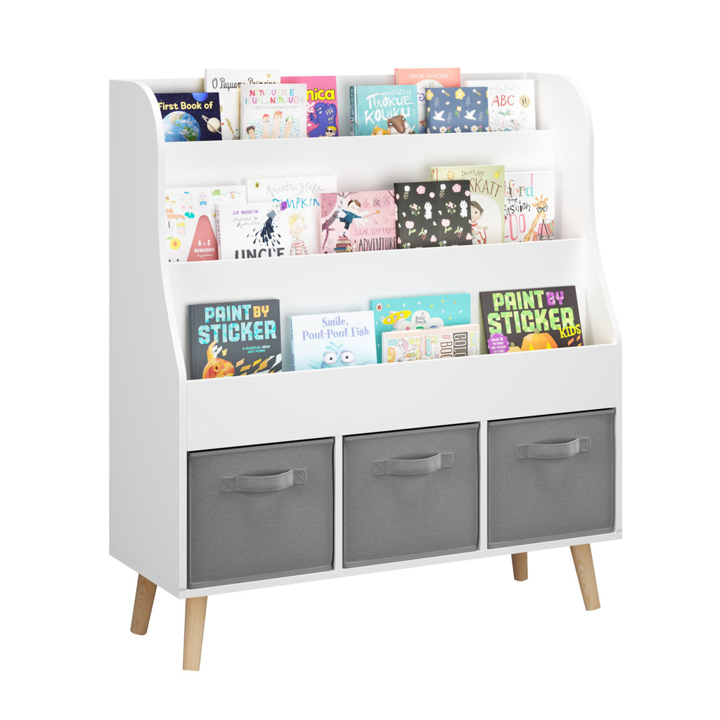 Bookshelf With 3 Bins, Storage Shelf For Toys And Books