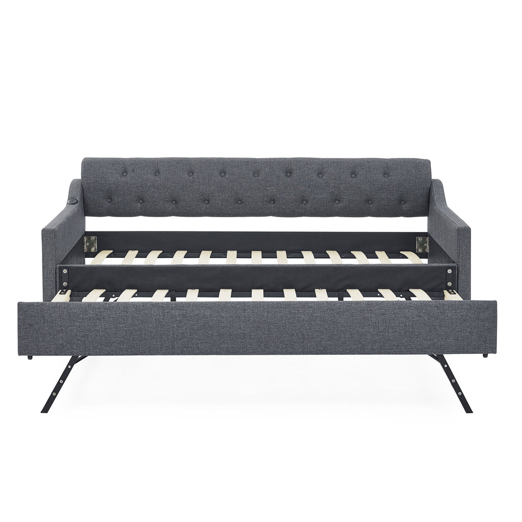 Size Upholstered Daybed With Trundle And USB Charging Armrest