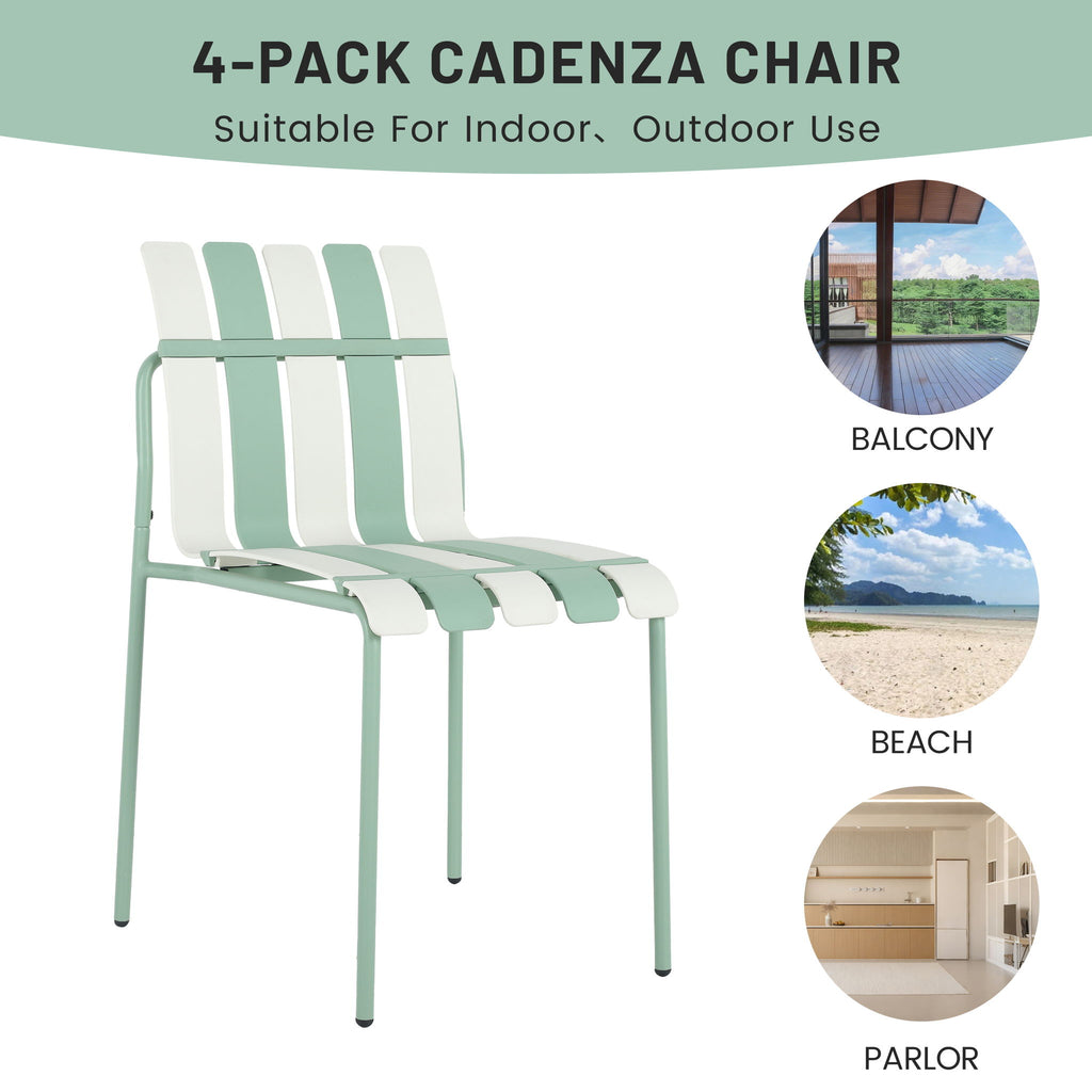 4 Piece Set Of Color Block Designed Single Chairs & Round Table - Cream White / Haze Green / White