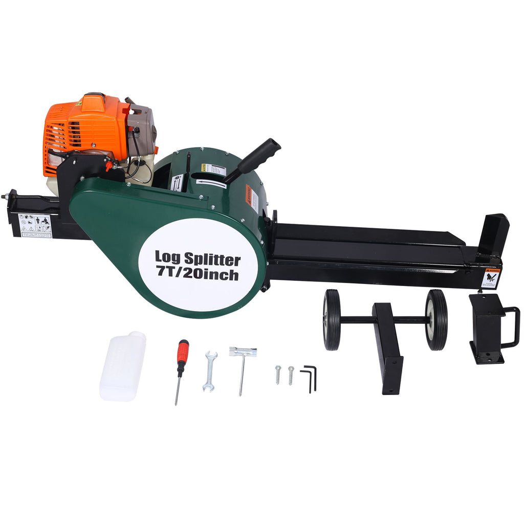 Portable Double Flywheel Electric Log Splitter 7 Ton Gas Log Splitter With Auto Return Steel - Gray