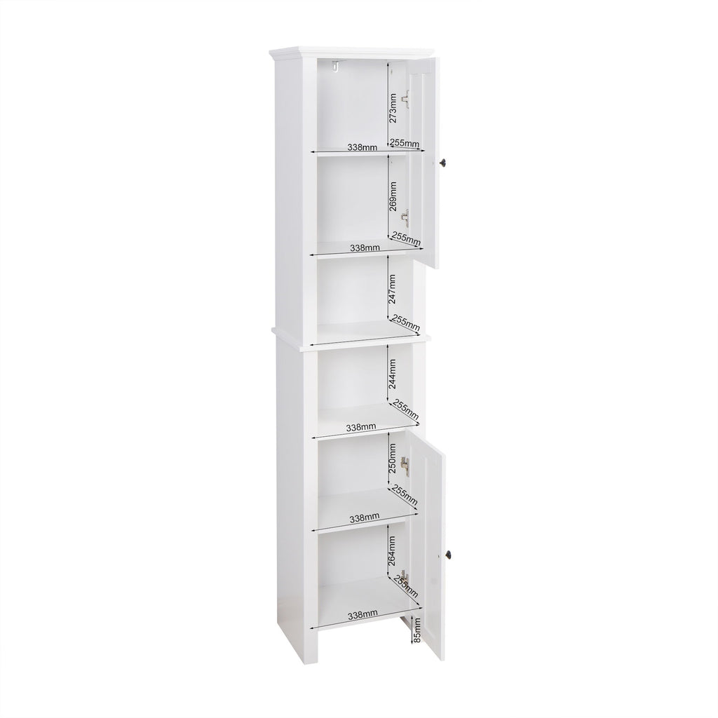 Wooden Bathroom Floor Storage Cabinet With 2 Doors And 6 Shelves - White
