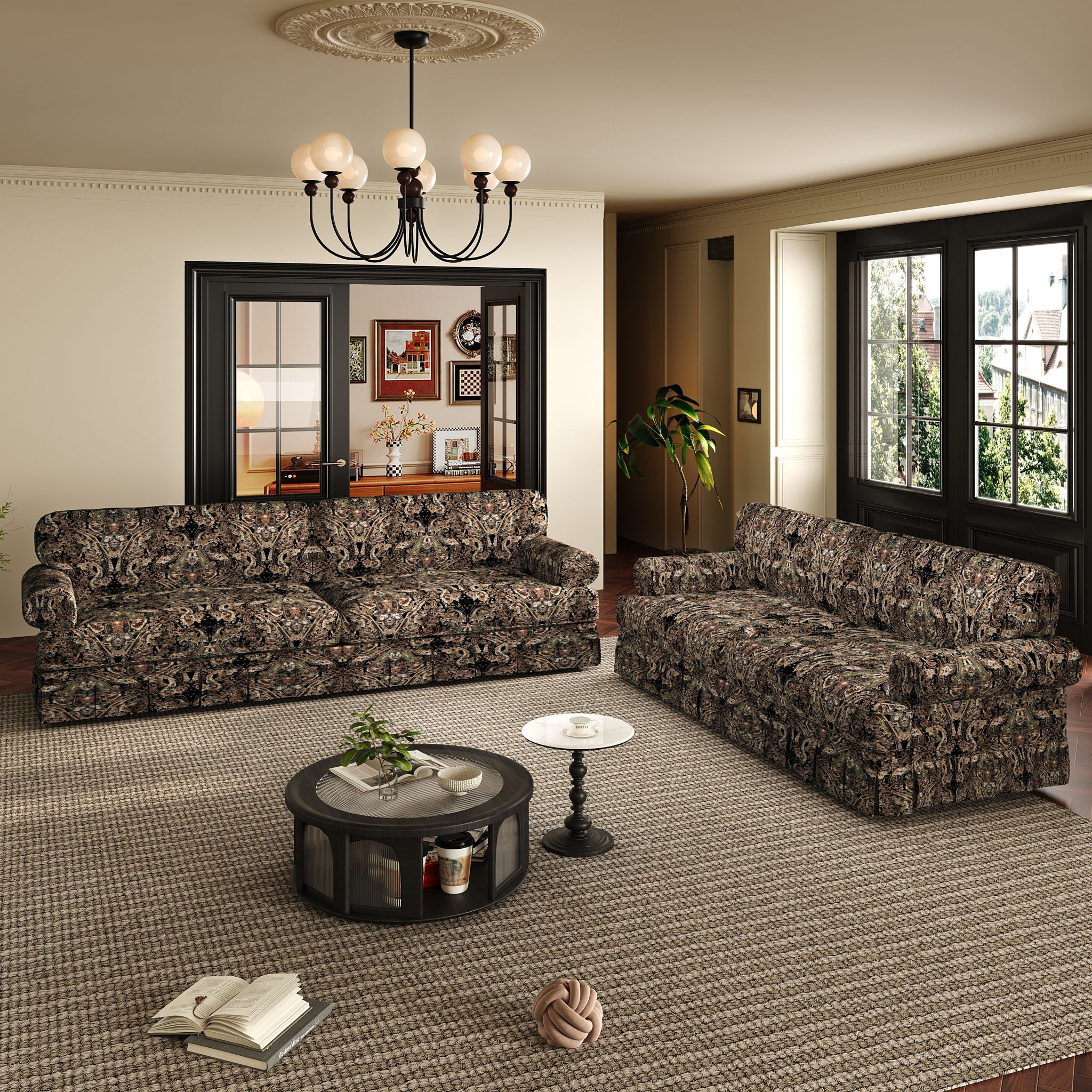 Luxuriously Comfortable Cloud Couch With Elegant Rolled Arms & Pleated Skirt Design
