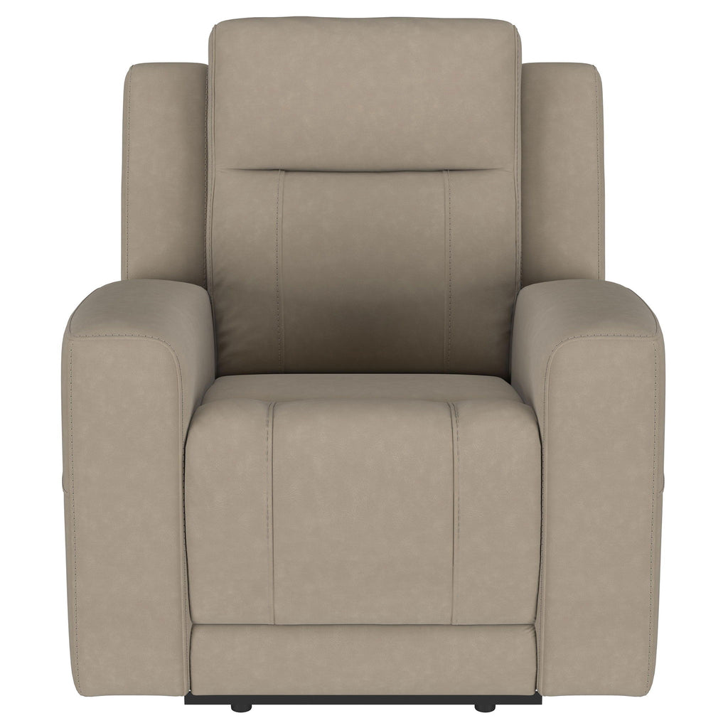Slater - 3 Piece Upholstered Reclining Sofa Set And Built In Storage - Taupe