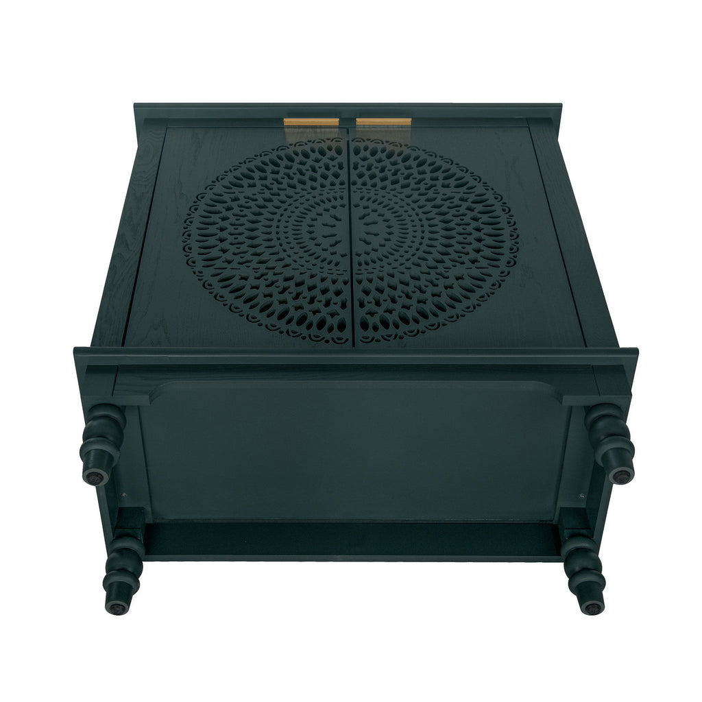 Hollow Carved 2 Door Accent Cabinet With Adjustable Shelf, Sideboard Buffet For Entryway, Living Room Or Bedroom - Blackish Green