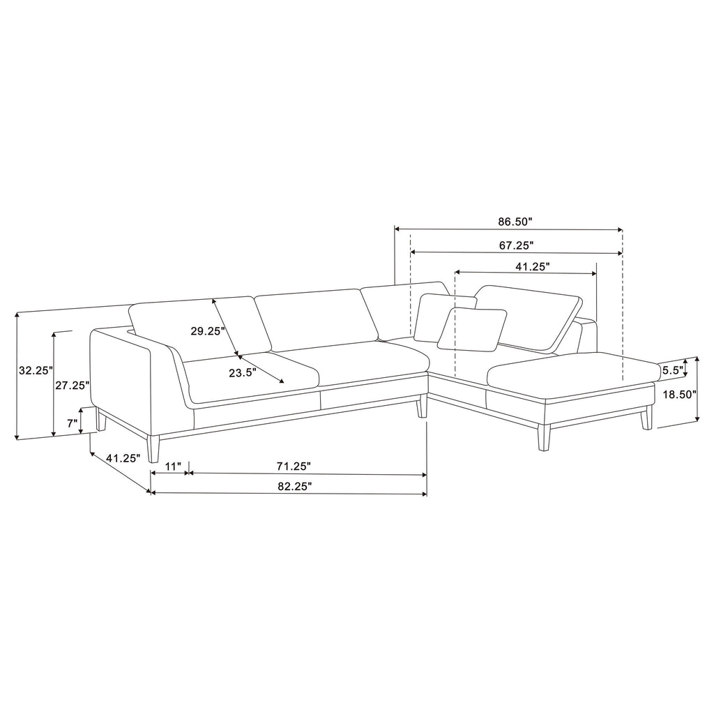 Harlan - L-Shape Upholstered Sectional With Pillows - Gray