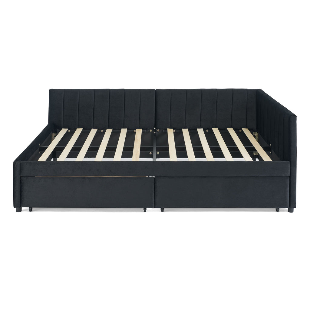 Upholstered Tufted Daybed Frame With Storage Drawers