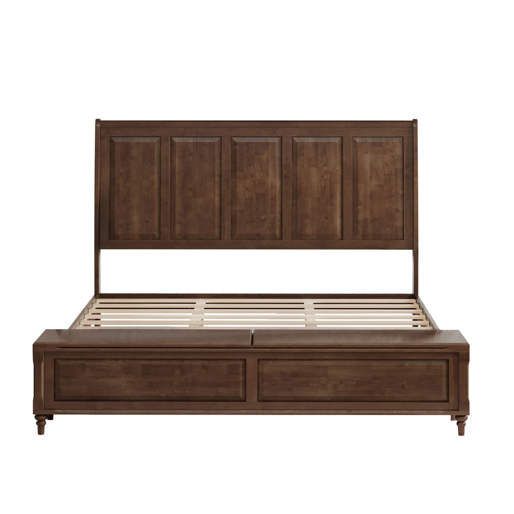 Sleigh Bed Frame With Tall Headboard And Storage Bench