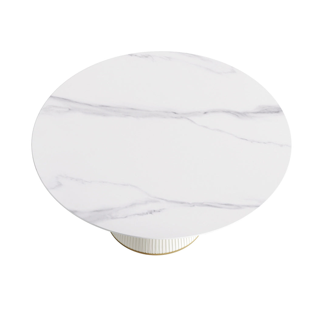 Modern Artificial Stone Round Plywood Base Dining Table, Can Accommodate 8 People, (Not Including Chairs) - White / Beige
