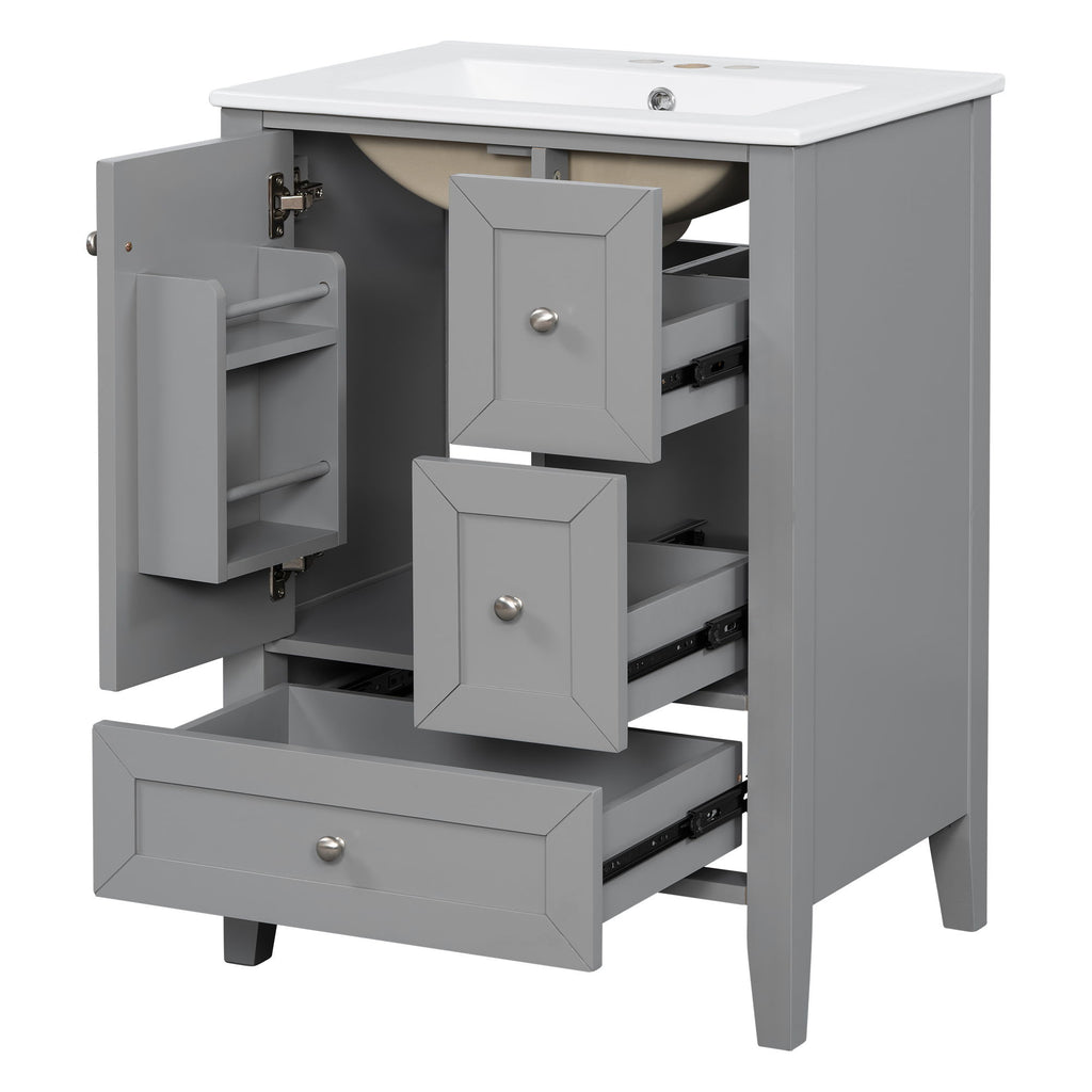 Modern Bathroom Vanity With Sink, Freestanding Cabinet With Drawers And Shelves