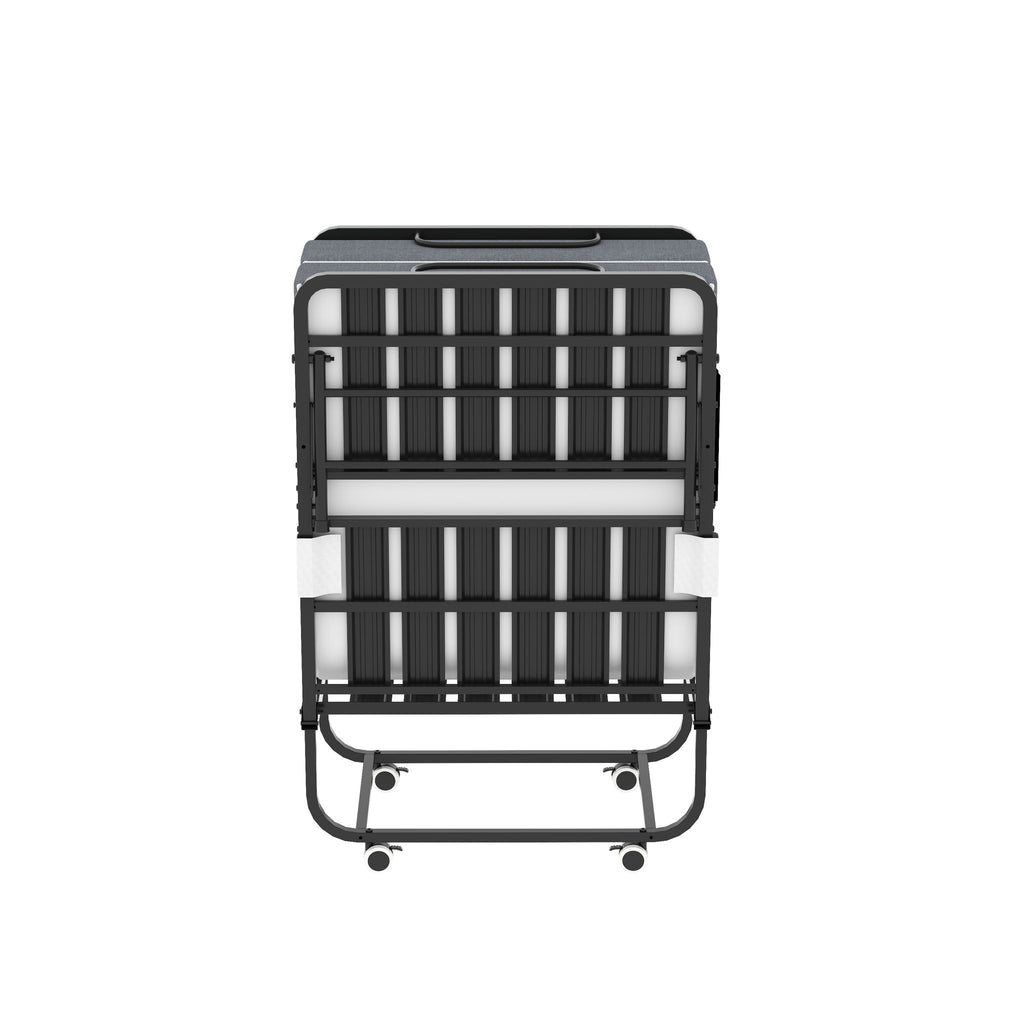 Twin Folding Bed With Memory Foam Mattress, On Wheels, Portable Bed For Adults & Guests - Black