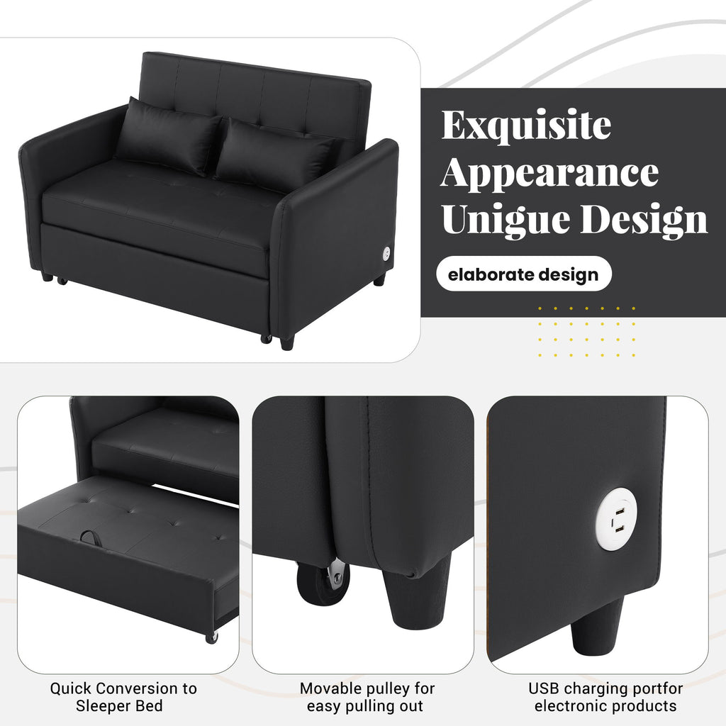 Convertible Sleeper Sofa Bed With 3 USB Ports