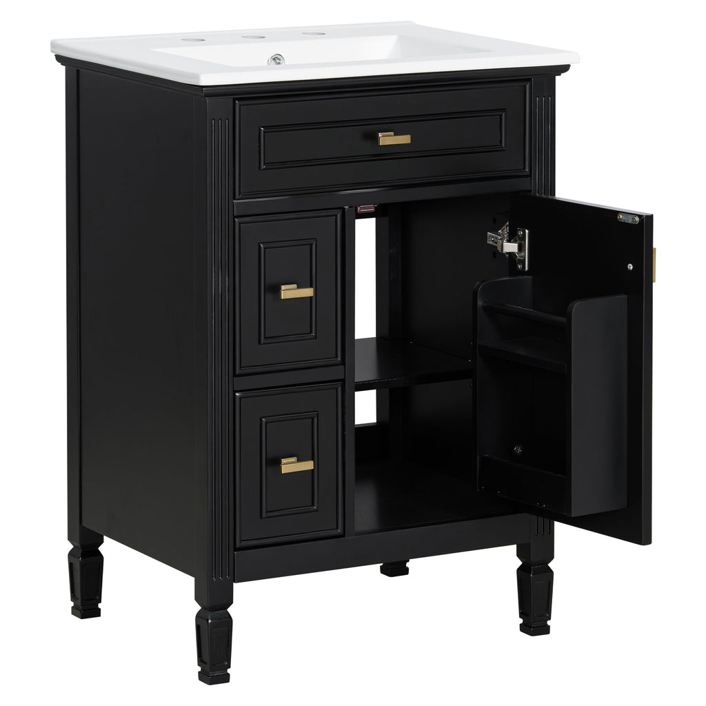 Bathroom Vanity With Sink, Flip Drawer, 2 Drawers, Adjustable Shelf