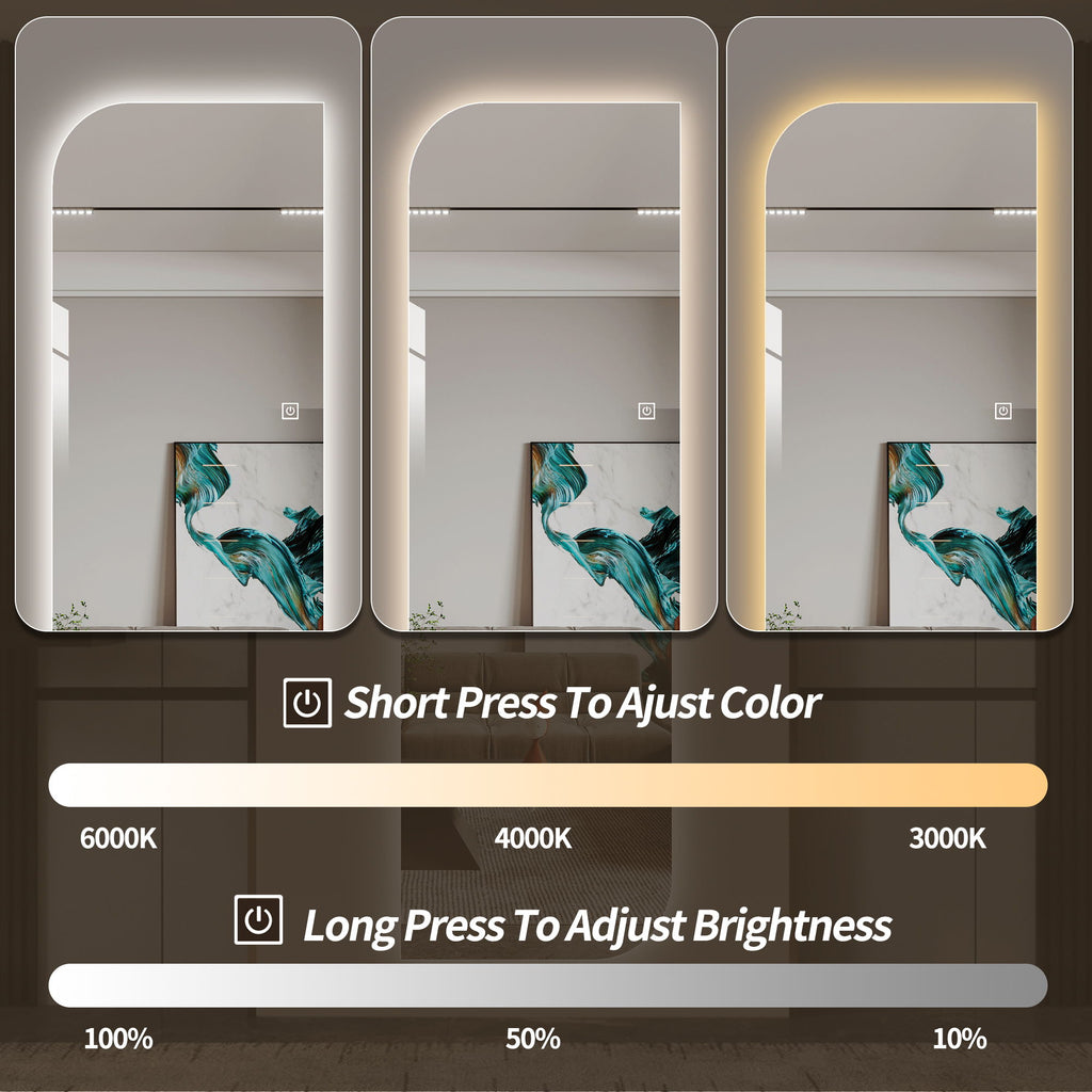Irregular Shape LED Full Length Wall Mirror With 3 Color Dimmable Lighting - Silver