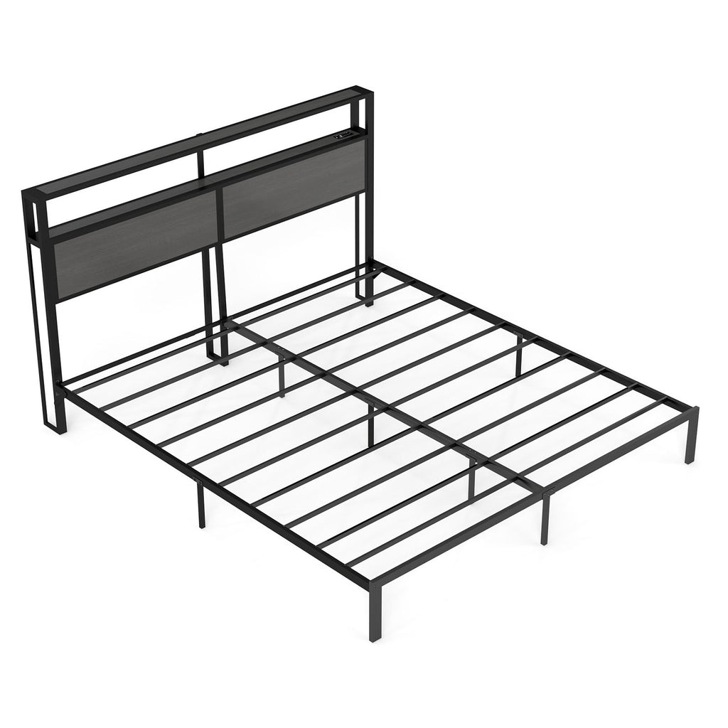 Bed Frame With Headboard, LED Lights & Charging Station