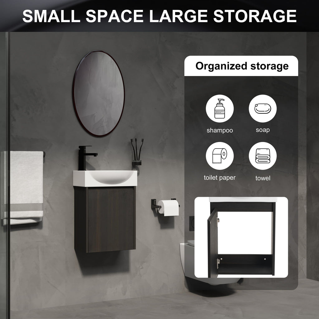 Modern Bathroom Vanity With Ceramic Basin, Wall Mounted Floating Sink Combo, Storage Cabinet