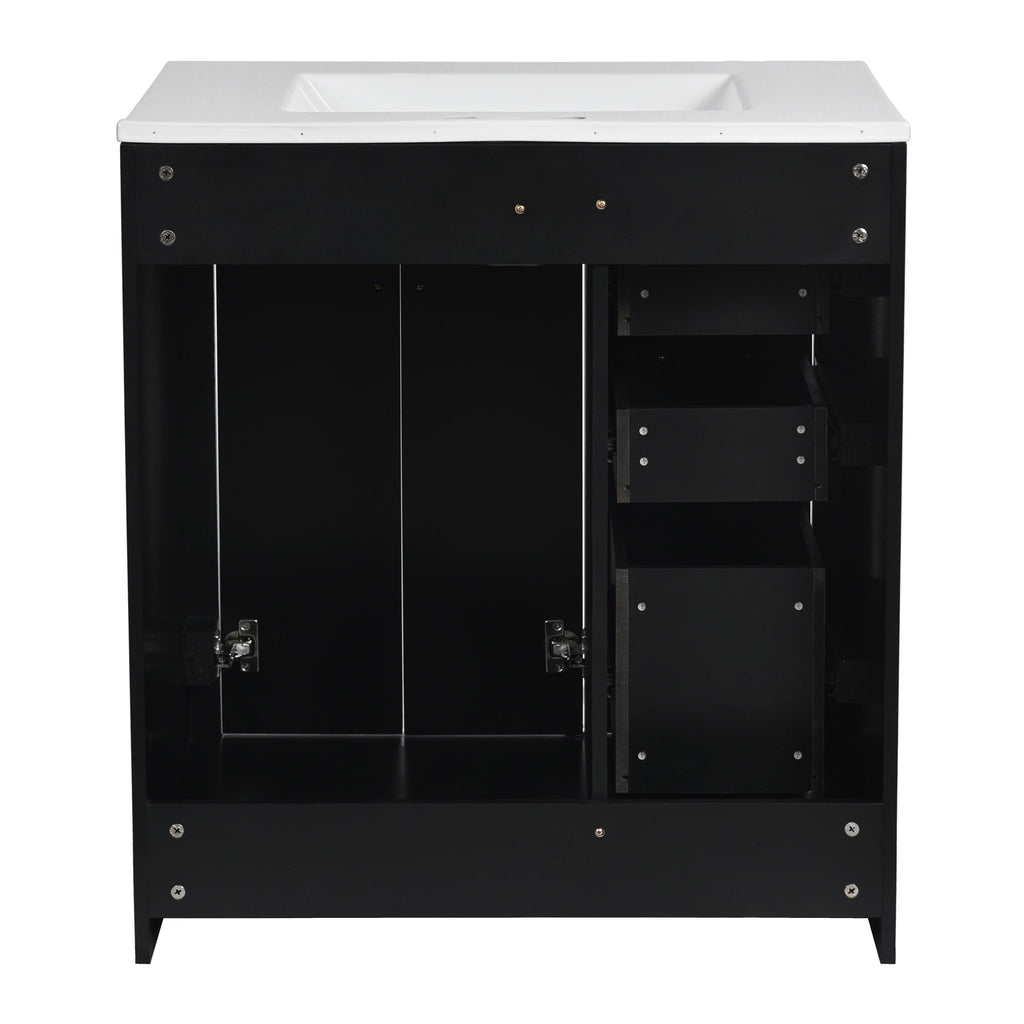 Ceramic Sink Combo, Freestanding Vanity Set With 3 Drawers & Soft Closing Doors