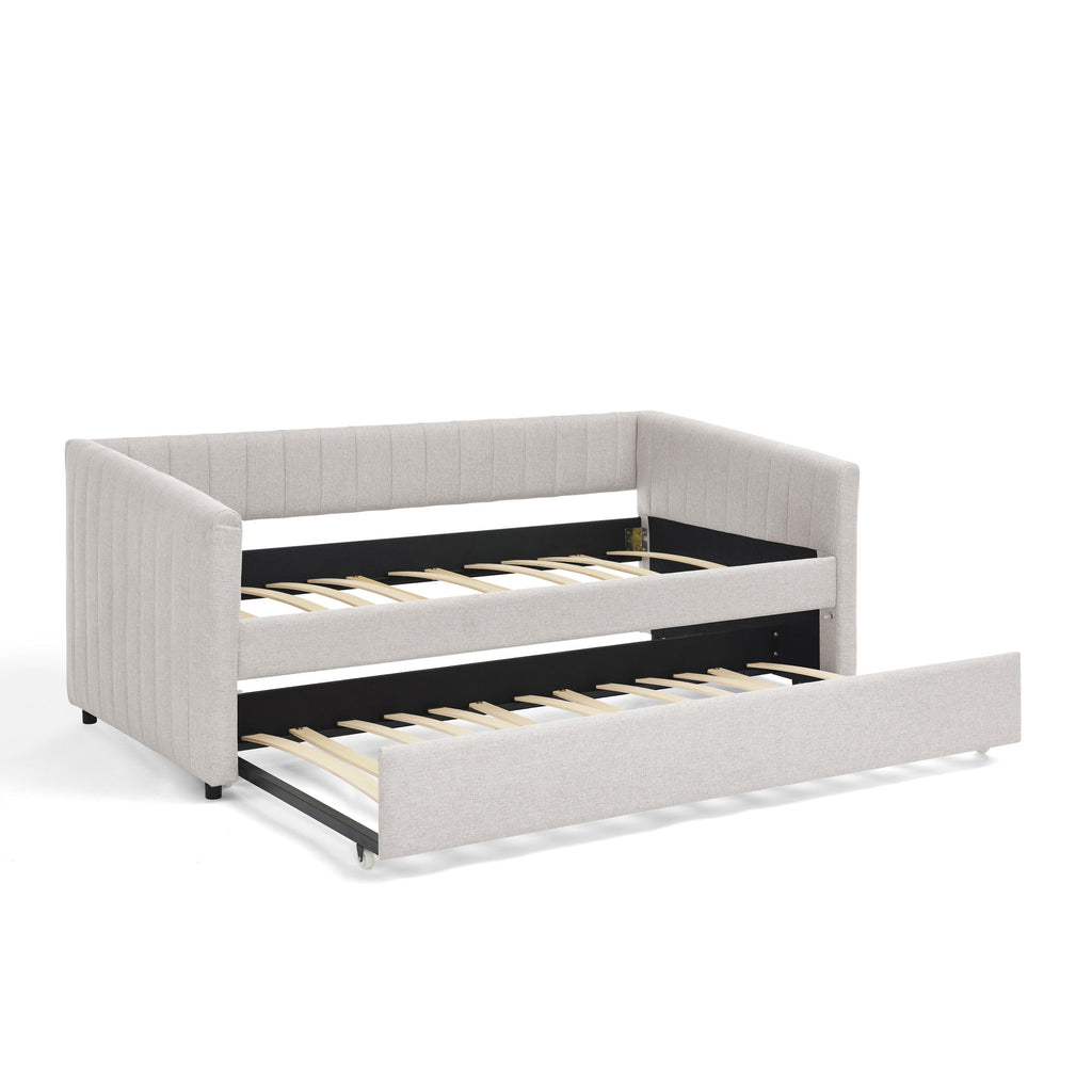 Upholstered Daybed With Trundle With Vertical Stripes