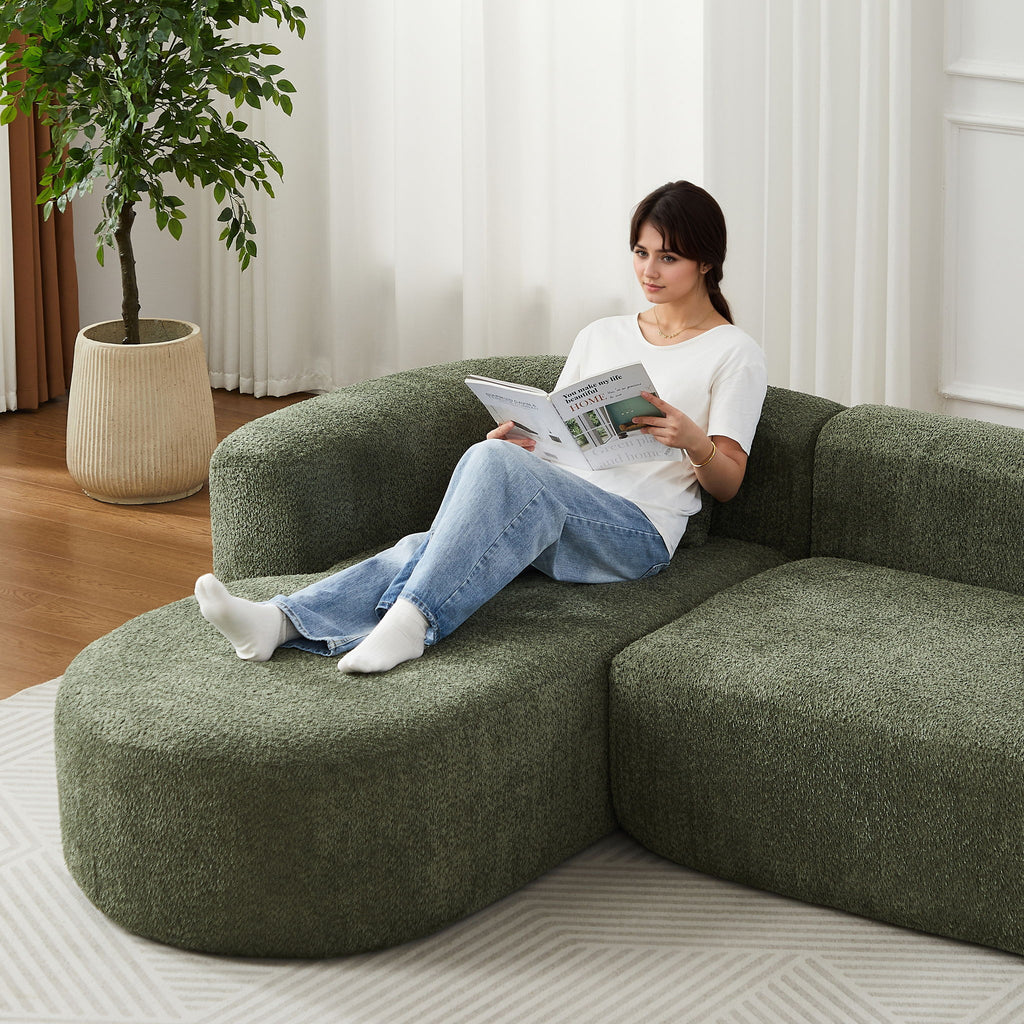 L - Shape Boneless Cloud Couch With 2 Throw Pillows For Living Room