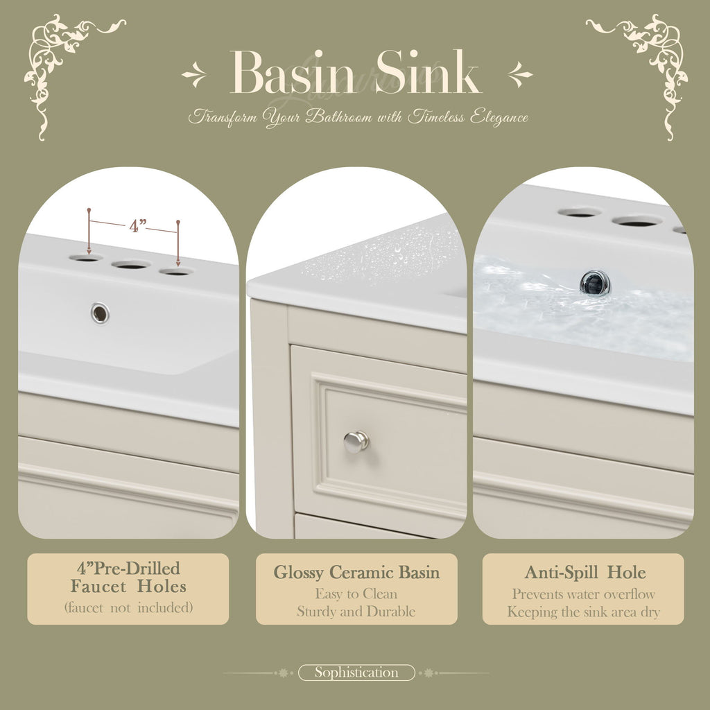 Bathroom Vanity With Medicine Cabinet, Storage Cabinet With 4 Drawers, Adjustable Shelf Mirror