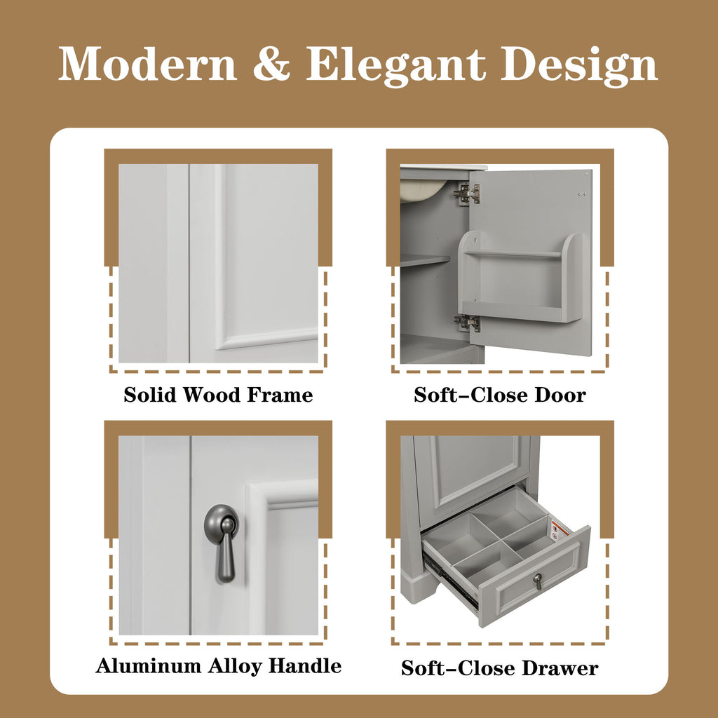 Bathroom Vanity With Sink, Soft Close Door, Adjustable U-Shaped Shelf