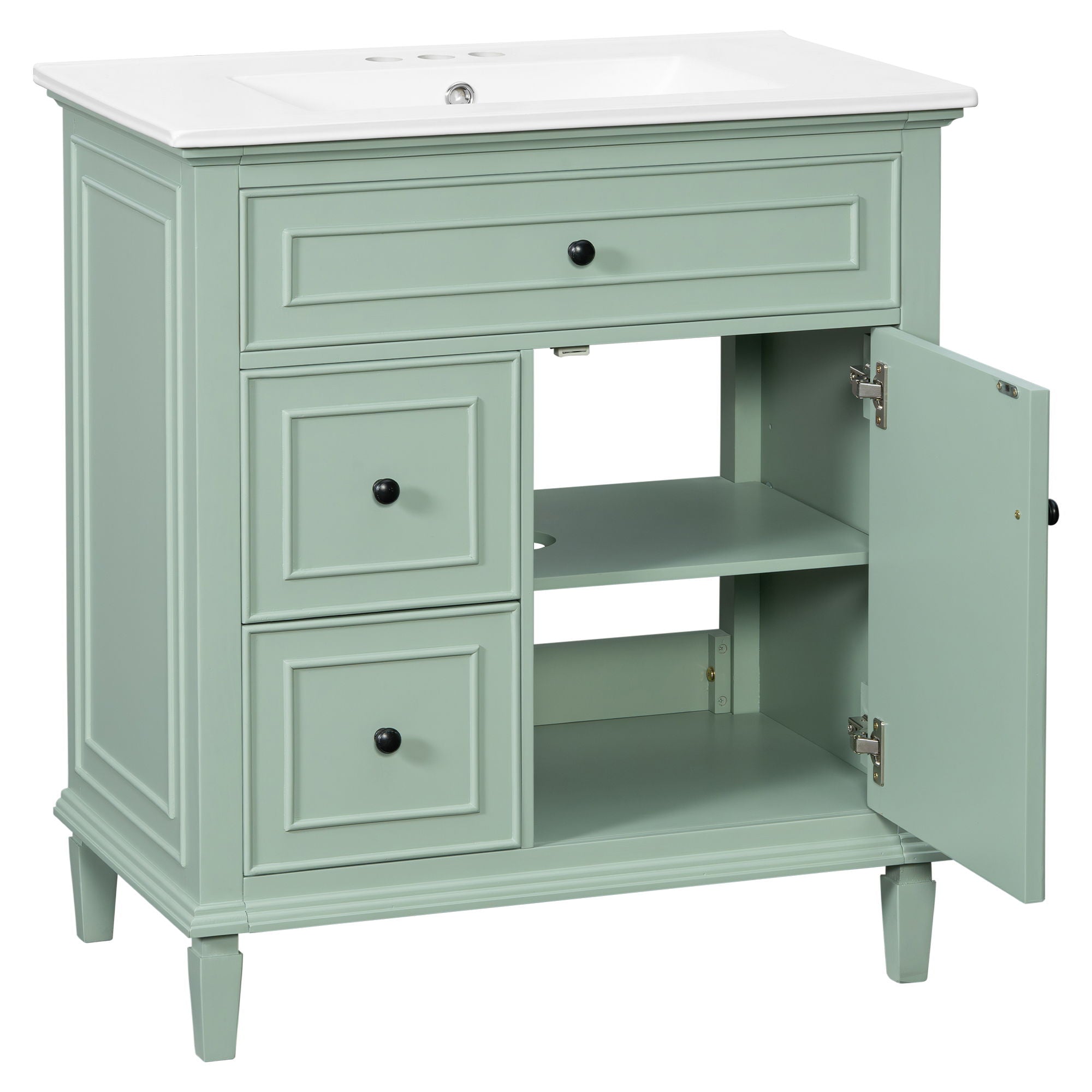 Modern Bathroom Vanity With Sink, Adjustable Shelf, Flip Drawer & 2 Drawers
